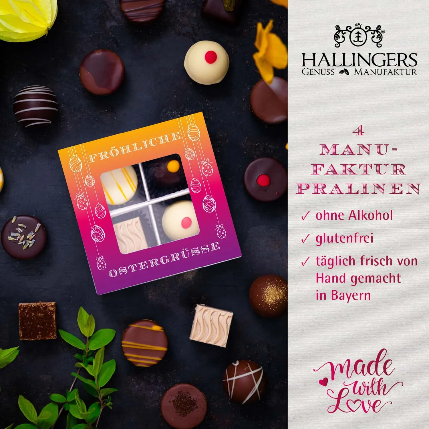 PRALINEN GESCHENKBOX OHNE ALKOHOL - Edle handgemachte Pralinen aus feinstem Confiserie-Edelkakao, stilvoll verpackt in einer hochwertigen Geschenkbox. Exklusiver Schokoladengenuss für besondere Anlässe & genussvolle Momente