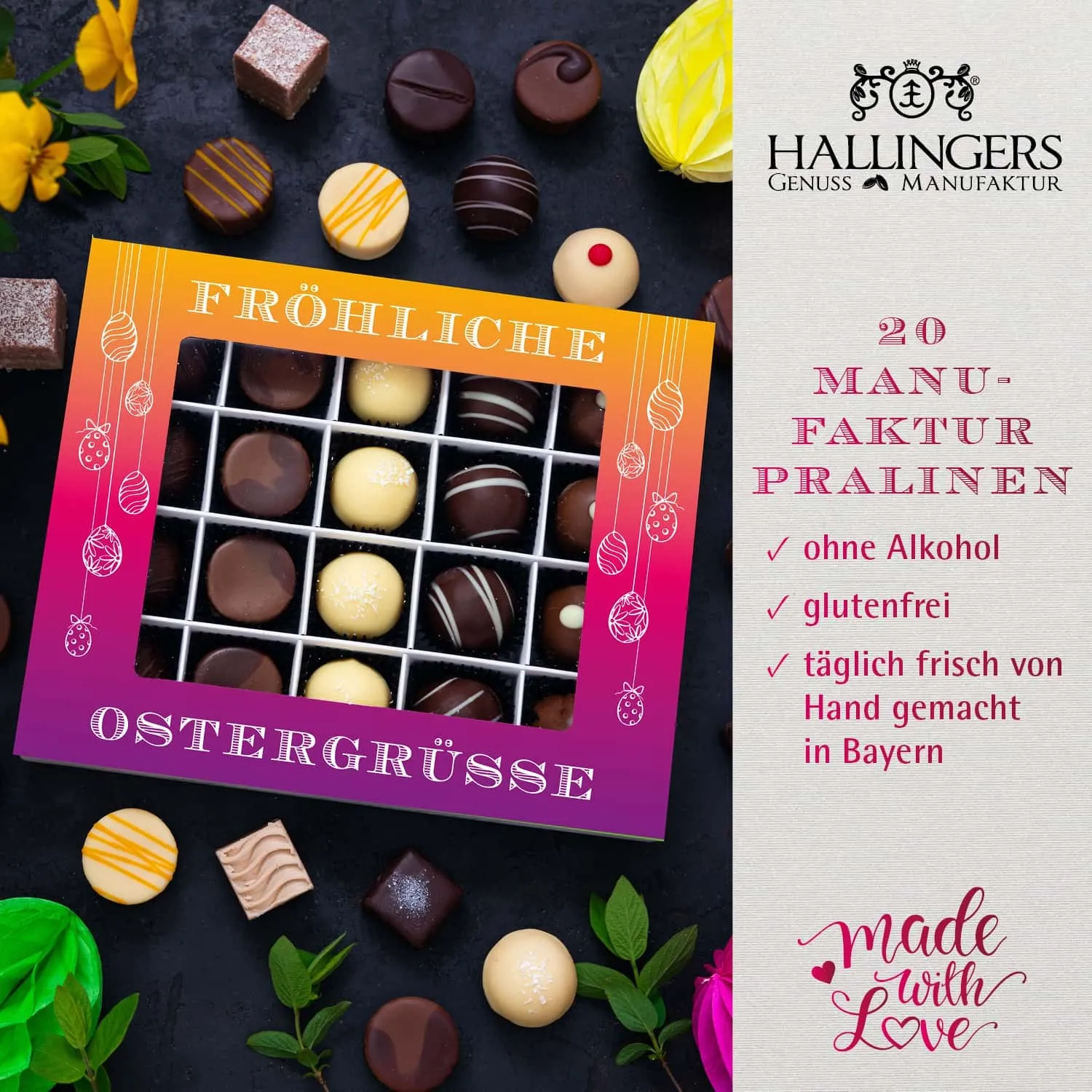 PRALINEN GESCHENKBOX OHNE ALKOHOL - Edle handgemachte Pralinen aus feinstem Confiserie-Edelkakao, stilvoll verpackt in einer hochwertigen XL-Geschenkbox. Exklusiver Schokoladengenuss für besondere Anlässe & genussvolle Momente