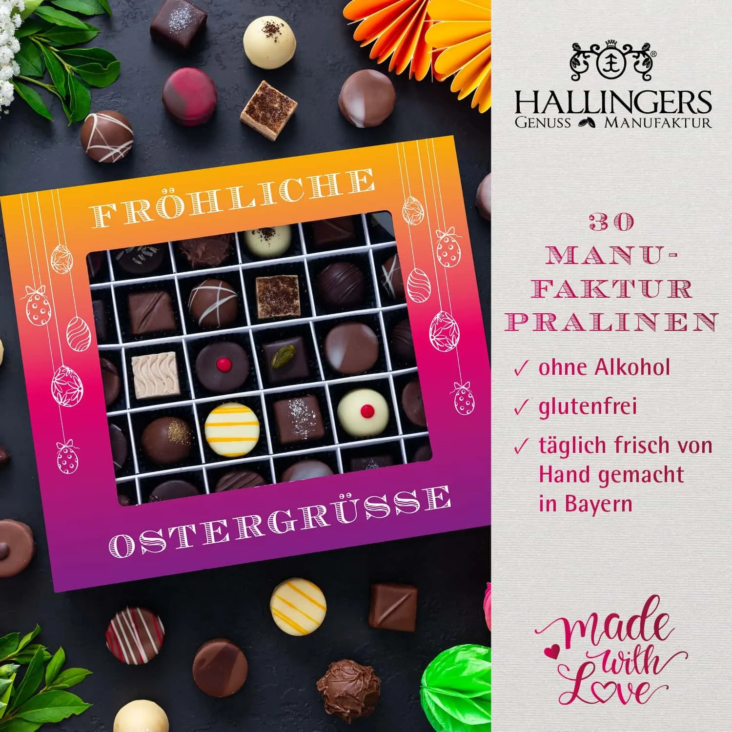 PRALINEN GESCHENKBOX OHNE ALKOHOL - Edle handgemachte Pralinen aus feinstem Confiserie-Edelkakao, stilvoll verpackt in einer hochwertigen XXL-Geschenkbox. Exklusiver Schokoladengenuss für besondere Anlässe & genussvolle Momente