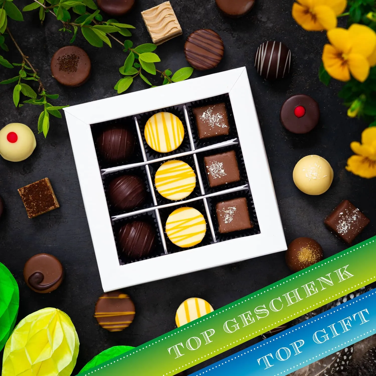 HANDWERK STATT MASSENWARE - Edition \Frohe Ostern\: Vergiss billig produzierte Standard-Pralinen mit schöner Verpackung - entscheidend ist nicht nur der erste Eindruck, sondern der Geschmack, der noch lange in Erinnerung bleibt