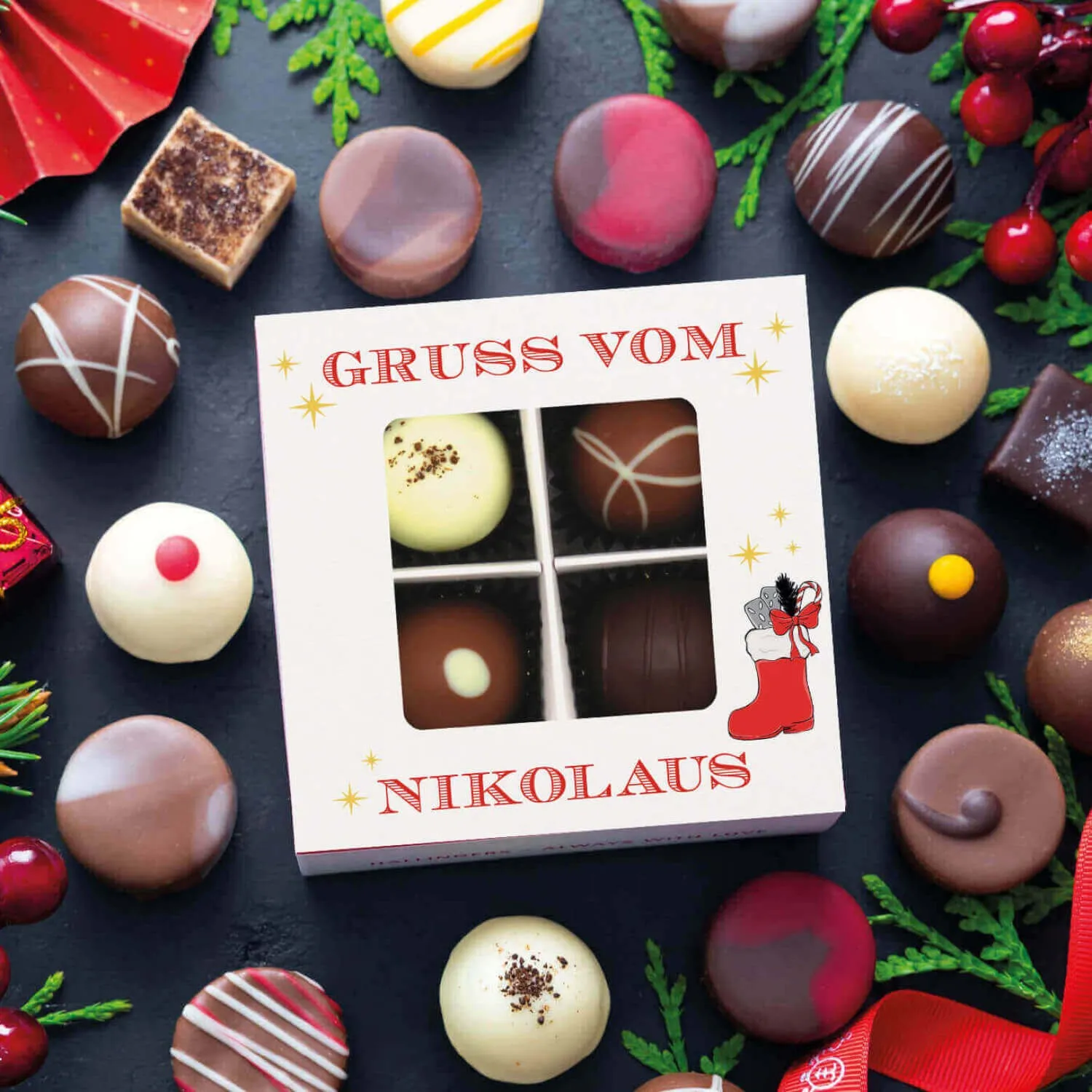 PRALINEN GESCHENKBOX MIT & OHNE ALKOHOL - Edle handgemachte Pralinen aus feinstem Confiserie-Edelkakao, stilvoll verpackt in einer hochwertigen Geschenkbox. Exklusiver Schokoladengenuss für besondere Anlässe & genussvolle Momente