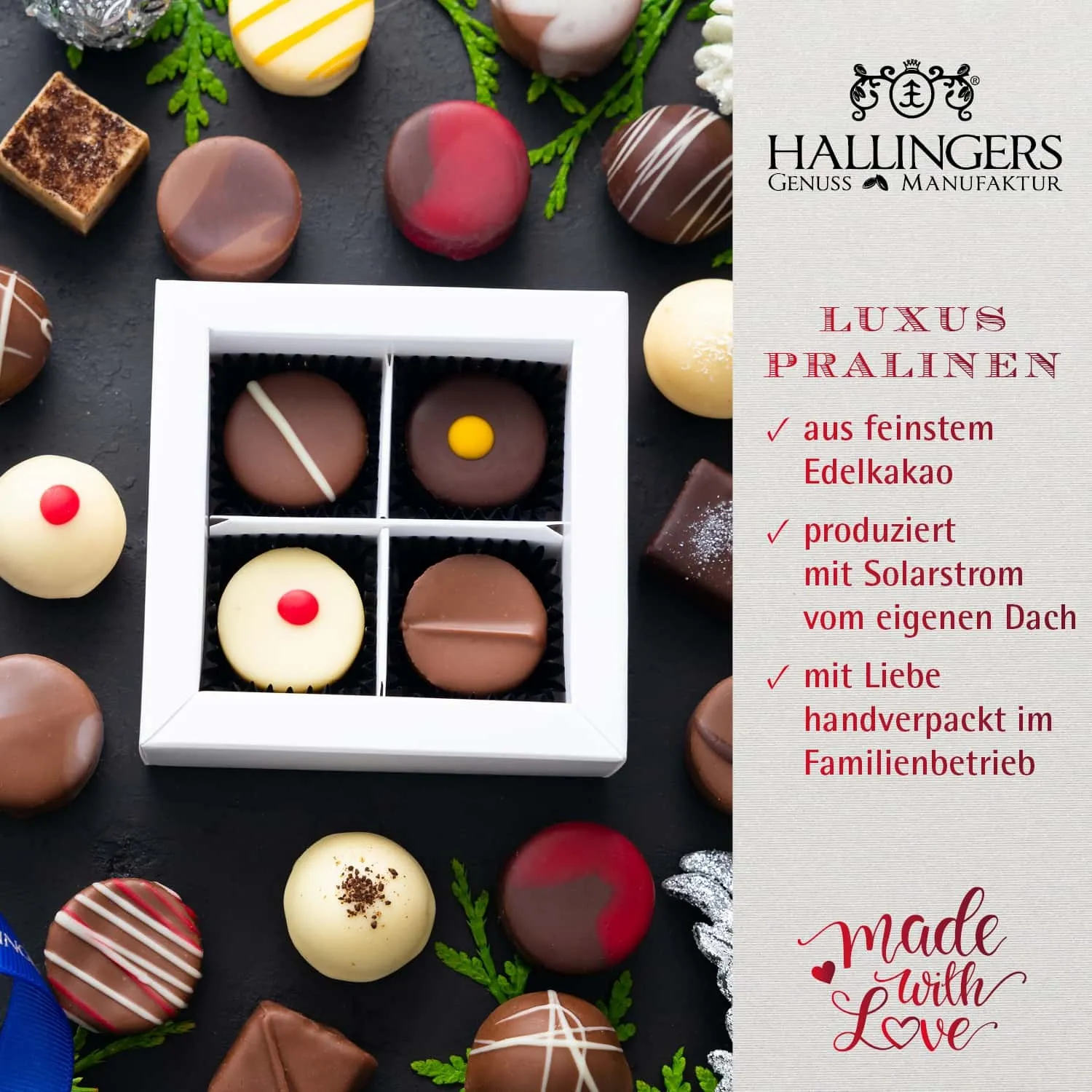 HANDWERK STATT MASSENWARE - Edition \Schöne Weihnachten\: Vergiss billig produzierte Standard-Pralinen mit schöner Verpackung - entscheidend ist nicht nur der erste Eindruck, sondern der Geschmack, der noch lange in Erinnerung bleibt