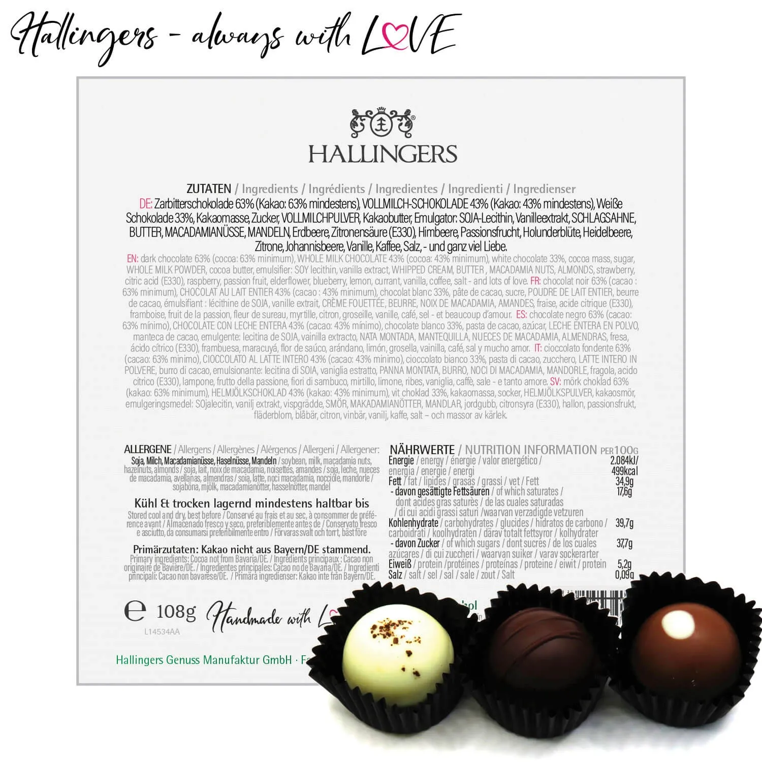 Schöne Weihnachten L - Pralinen, ohne Alkohol handmade