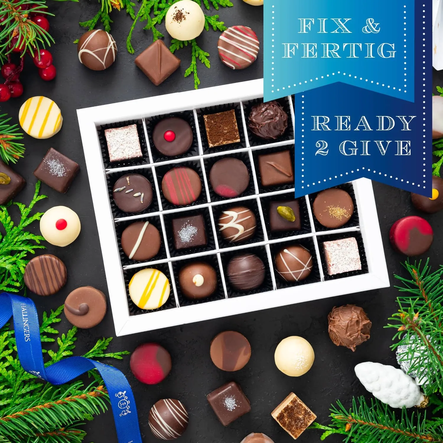 HANDWERK STATT MASSENWARE - Edition \Frohe Weihnachten LL\: Vergiss billig produzierte Standard-Pralinen mit schöner Verpackung - entscheidend ist nicht nur der erste Eindruck, sondern der Geschmack, der noch lange in Erinnerung bleibt