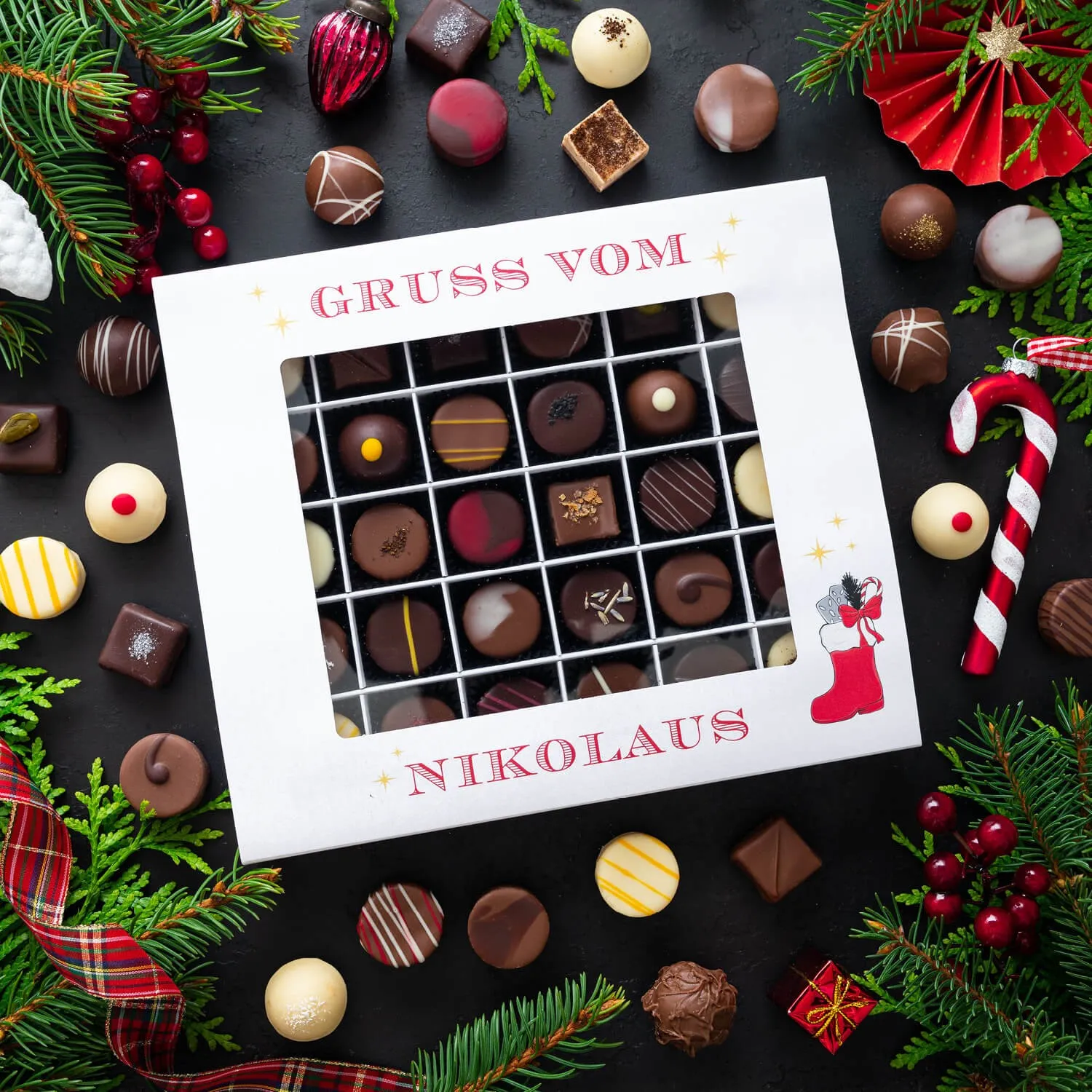 PRALINEN GESCHENKBOX MIT & OHNE ALKOHOL - Edle handgemachte Pralinen aus feinstem Confiserie-Edelkakao, stilvoll verpackt in einer hochwertigen XXL-Geschenkbox. Exklusiver Schokoladengenuss für besondere Anlässe & genussvolle Momente