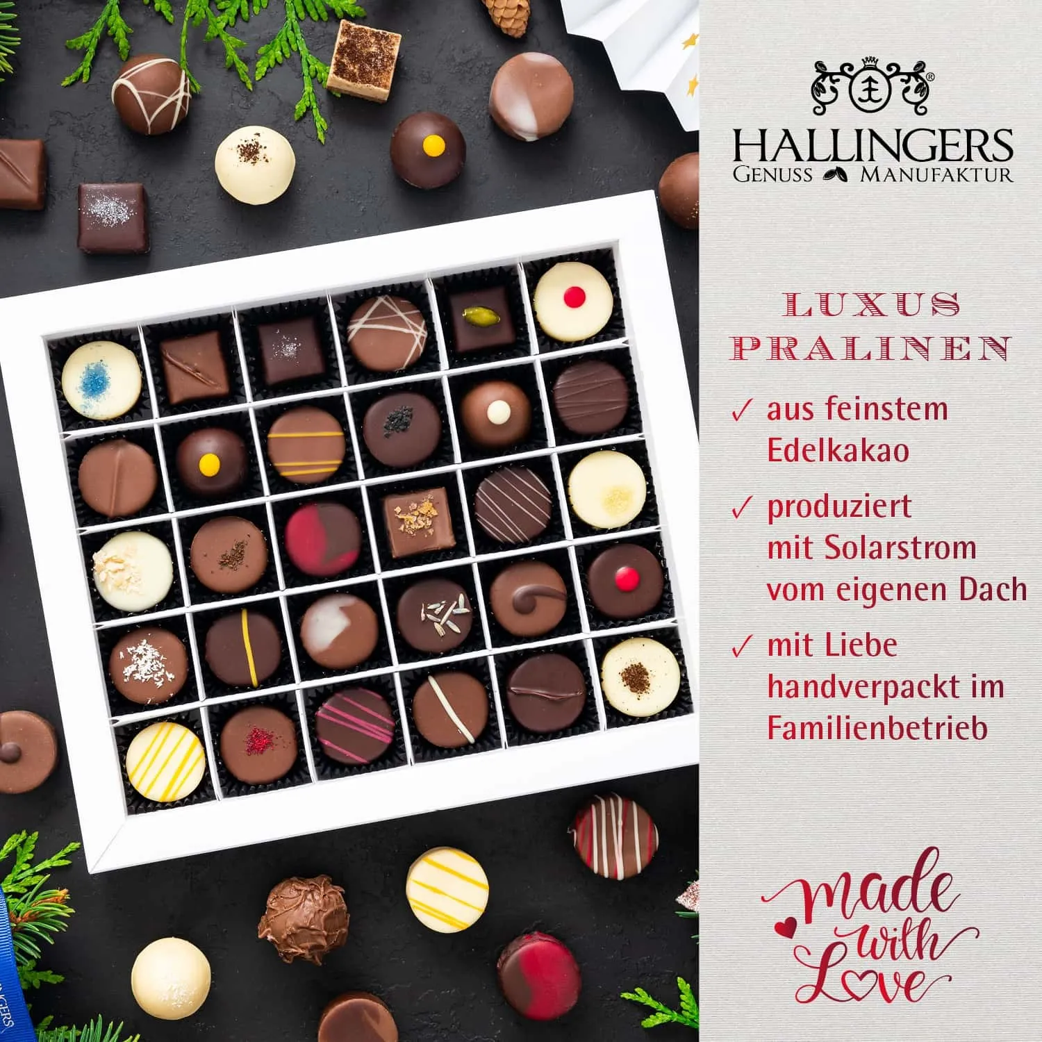 HANDWERK STATT MASSENWARE - Edition \Schöne Weihnachten\: Vergiss billig produzierte Standard-Pralinen mit schöner Verpackung - entscheidend ist nicht nur der erste Eindruck, sondern der Geschmack, der noch lange in Erinnerung bleibt