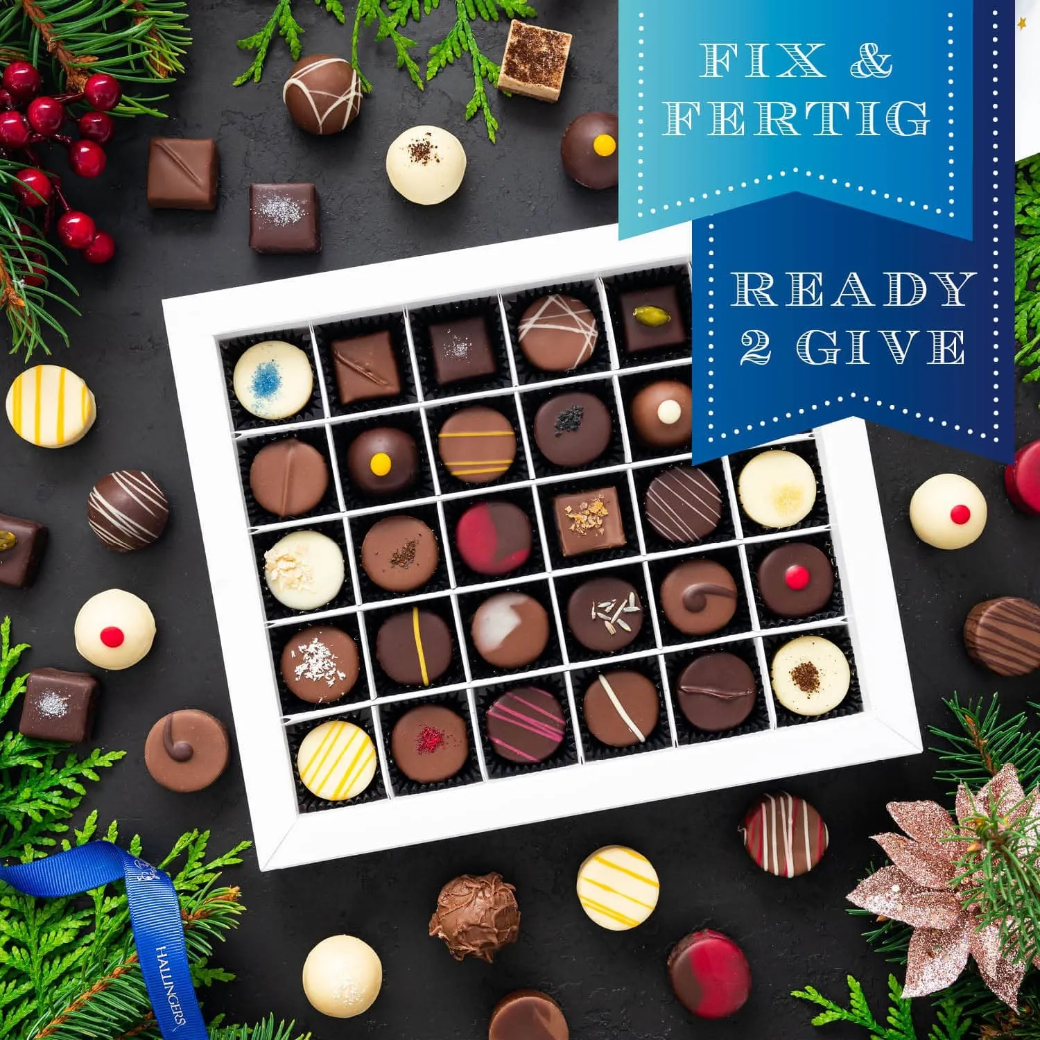 HANDWERK STATT MASSENWARE - Edition \Frohe Weihnachten LL\: Vergiss billig produzierte Standard-Pralinen mit schöner Verpackung - entscheidend ist nicht nur der erste Eindruck, sondern der Geschmack, der noch lange in Erinnerung bleibt