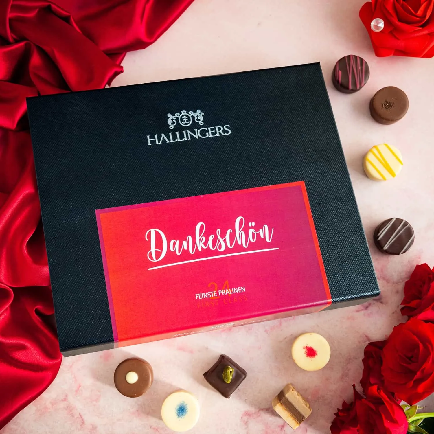 PRALINEN GESCHENKBOX OHNE ALKOHOL - Edle handgemachte Pralinen aus feinstem Confiserie-Edelkakao, stilvoll verpackt in einer hochwertigen FirstClass-Geschenkbox. Exklusiver Schokoladengenuss für besondere Anlässe & genussvolle Momente