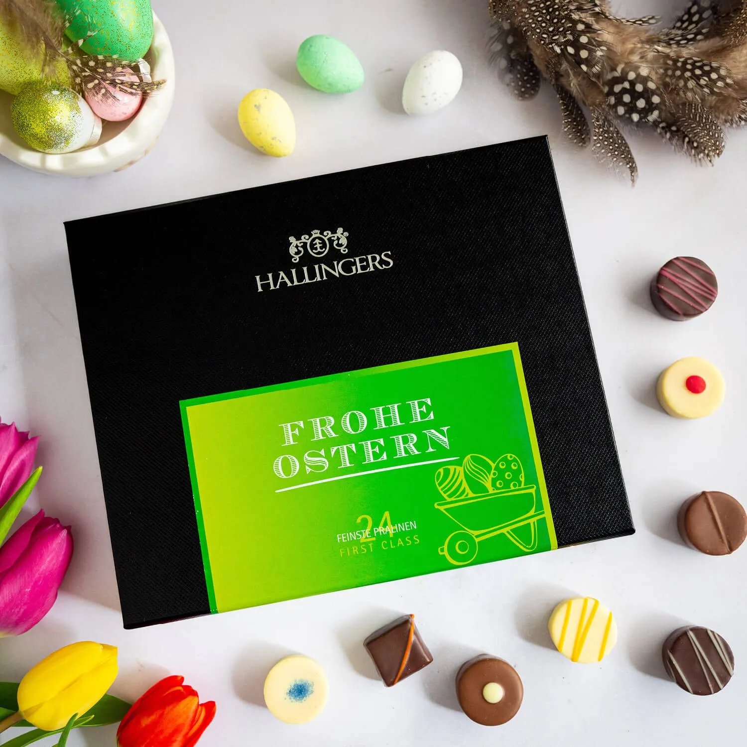 PRALINEN GESCHENKBOX OHNE ALKOHOL - Edle handgemachte Pralinen aus feinstem Confiserie-Edelkakao, stilvoll verpackt in einer hochwertigen FirstClass-Geschenkbox. Exklusiver Schokoladengenuss für besondere Anlässe & genussvolle Momente