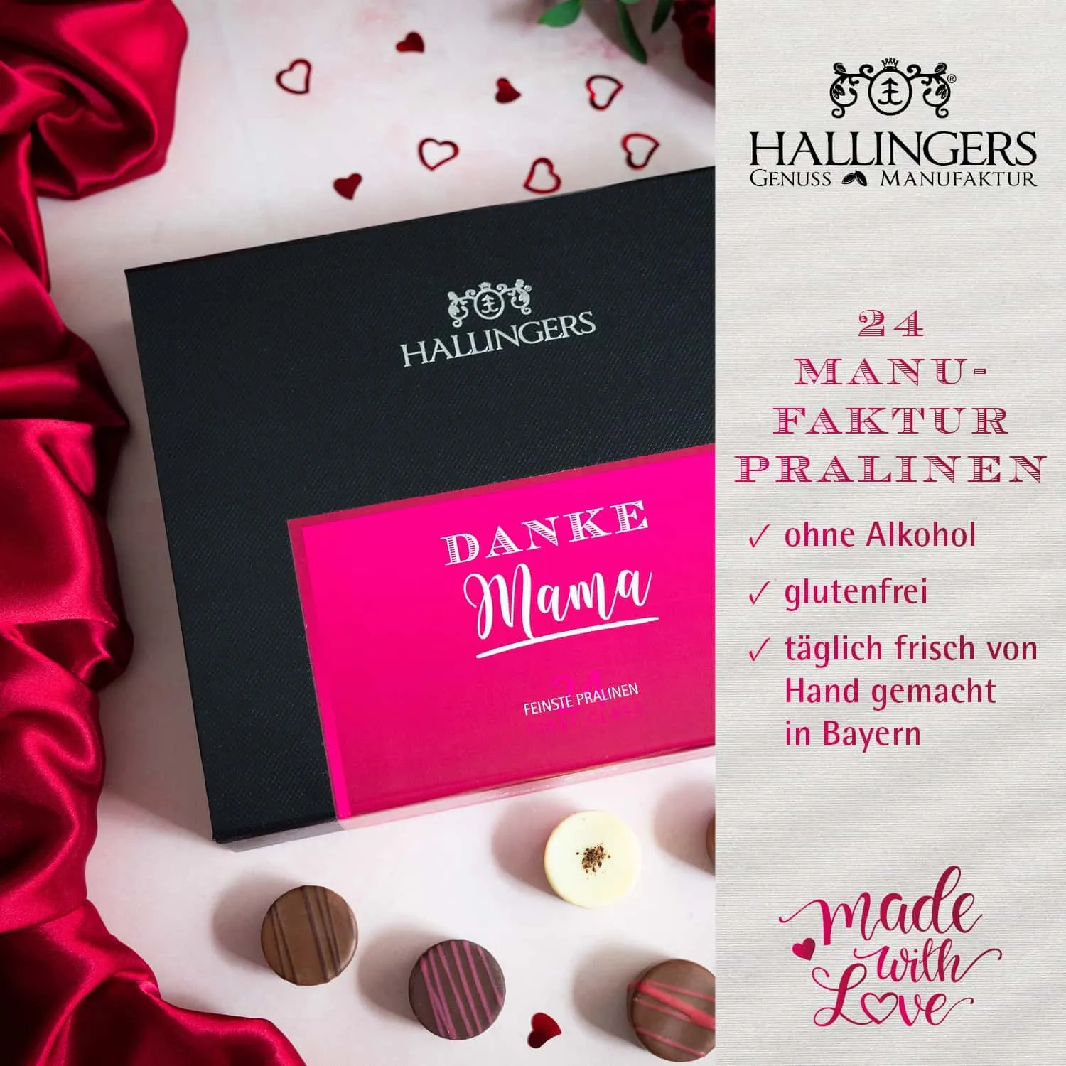 PRALINEN GESCHENKBOX OHNE ALKOHOL - Edle handgemachte Pralinen aus feinstem Confiserie-Edelkakao, stilvoll verpackt in einer hochwertigen FirstClass-Geschenkbox. Exklusiver Schokoladengenuss für besondere Anlässe & genussvolle Momente