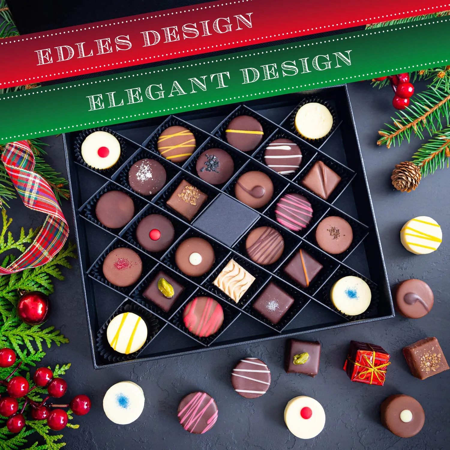 HANDWERK STATT MASSENWARE - Edition \Frohe Weihnachten & Gutes Neue...\: Vergiss billig produzierte Standard-Pralinen mit schöner Verpackung - entscheidend ist nicht nur der erste Eindruck, sondern der Geschmack, der noch lange in Erinnerung bleibt