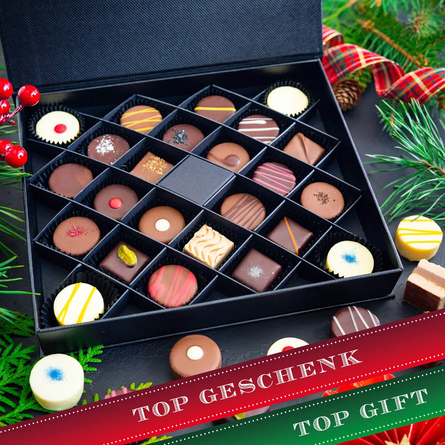 HANDWERK STATT MASSENWARE - Edition \God Jul och Gott Nytt År\: Vergiss billig produzierte Standard-Pralinen mit schöner Verpackung - entscheidend ist nicht nur der erste Eindruck, sondern der Geschmack, der noch lange in Erinnerung bleibt