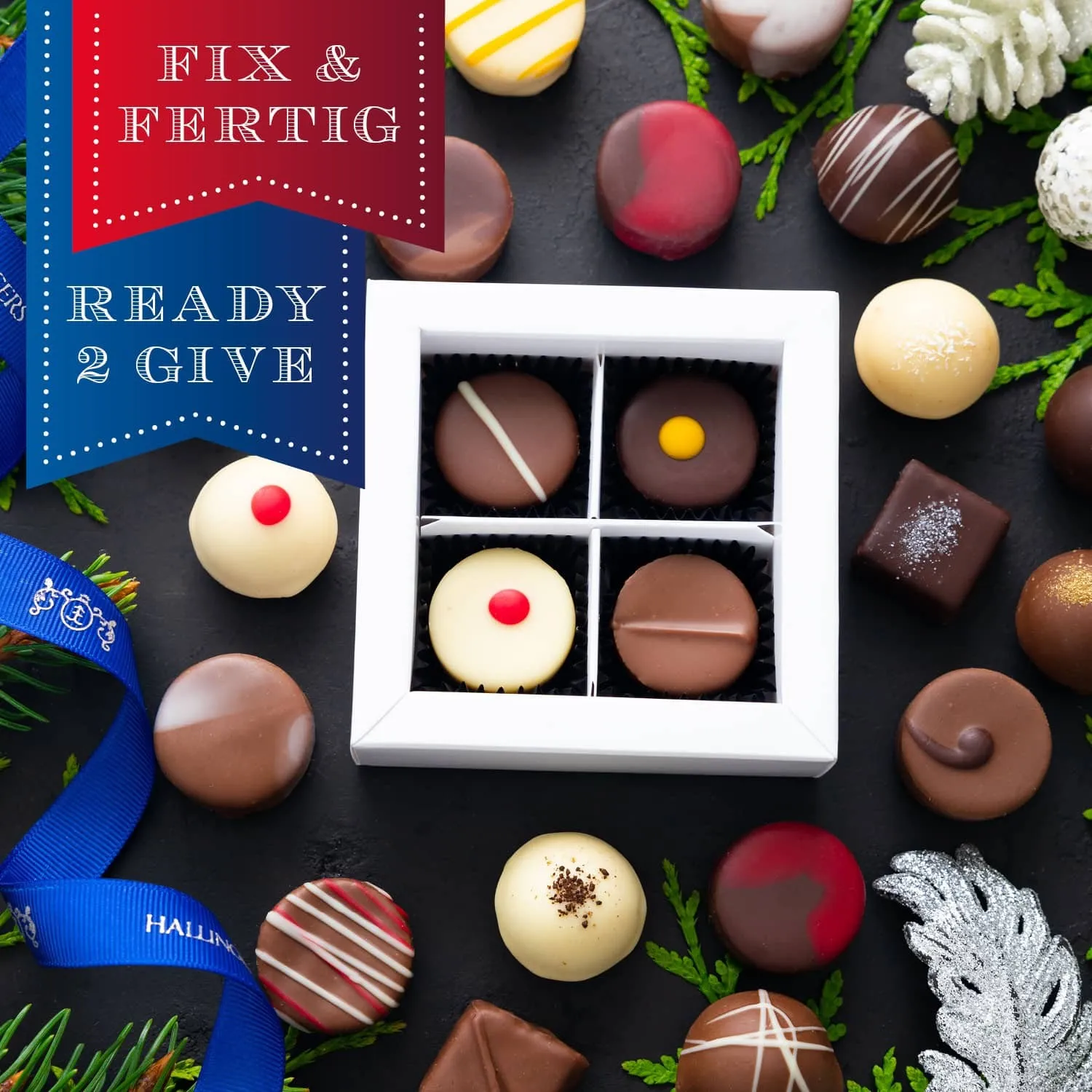 HANDWERK STATT MASSENWARE - Edition \Weihnachtsgruß\: Vergiss billig produzierte Standard-Pralinen mit schöner Verpackung - entscheidend ist nicht nur der erste Eindruck, sondern der Geschmack, der noch lange in Erinnerung bleibt