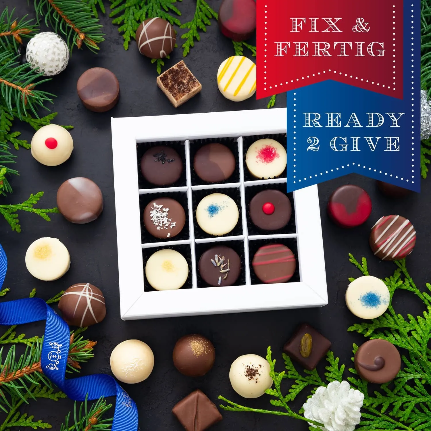 HANDWERK STATT MASSENWARE - Edition \Weihnachtsgruß\: Vergiss billig produzierte Standard-Pralinen mit schöner Verpackung - entscheidend ist nicht nur der erste Eindruck, sondern der Geschmack, der noch lange in Erinnerung bleibt