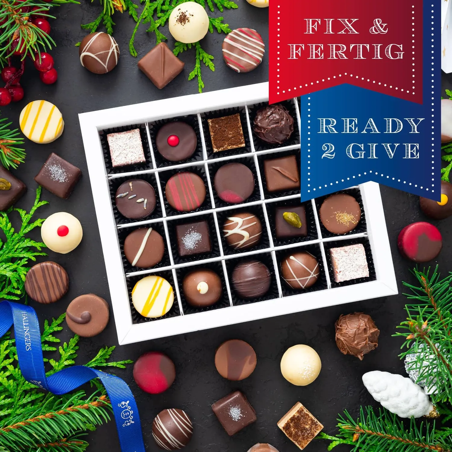 HANDWERK STATT MASSENWARE - Edition \Weihnachtsgruß\: Vergiss billig produzierte Standard-Pralinen mit schöner Verpackung - entscheidend ist nicht nur der erste Eindruck, sondern der Geschmack, der noch lange in Erinnerung bleibt