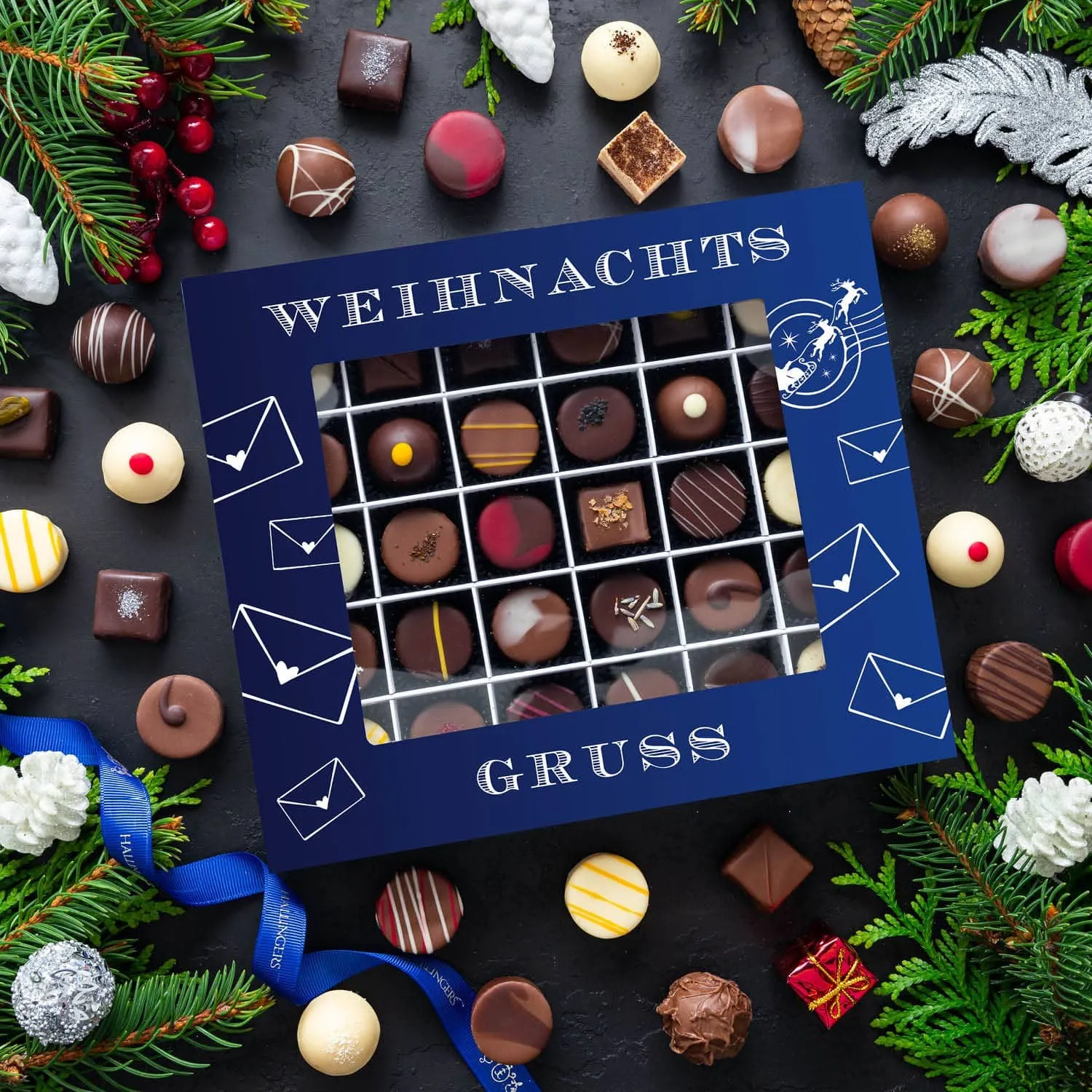 PRALINEN GESCHENKBOX MIT & OHNE ALKOHOL - Edle handgemachte Pralinen aus feinstem Confiserie-Edelkakao, stilvoll verpackt in einer hochwertigen XXL-Geschenkbox. Exklusiver Schokoladengenuss für besondere Anlässe & genussvolle Momente