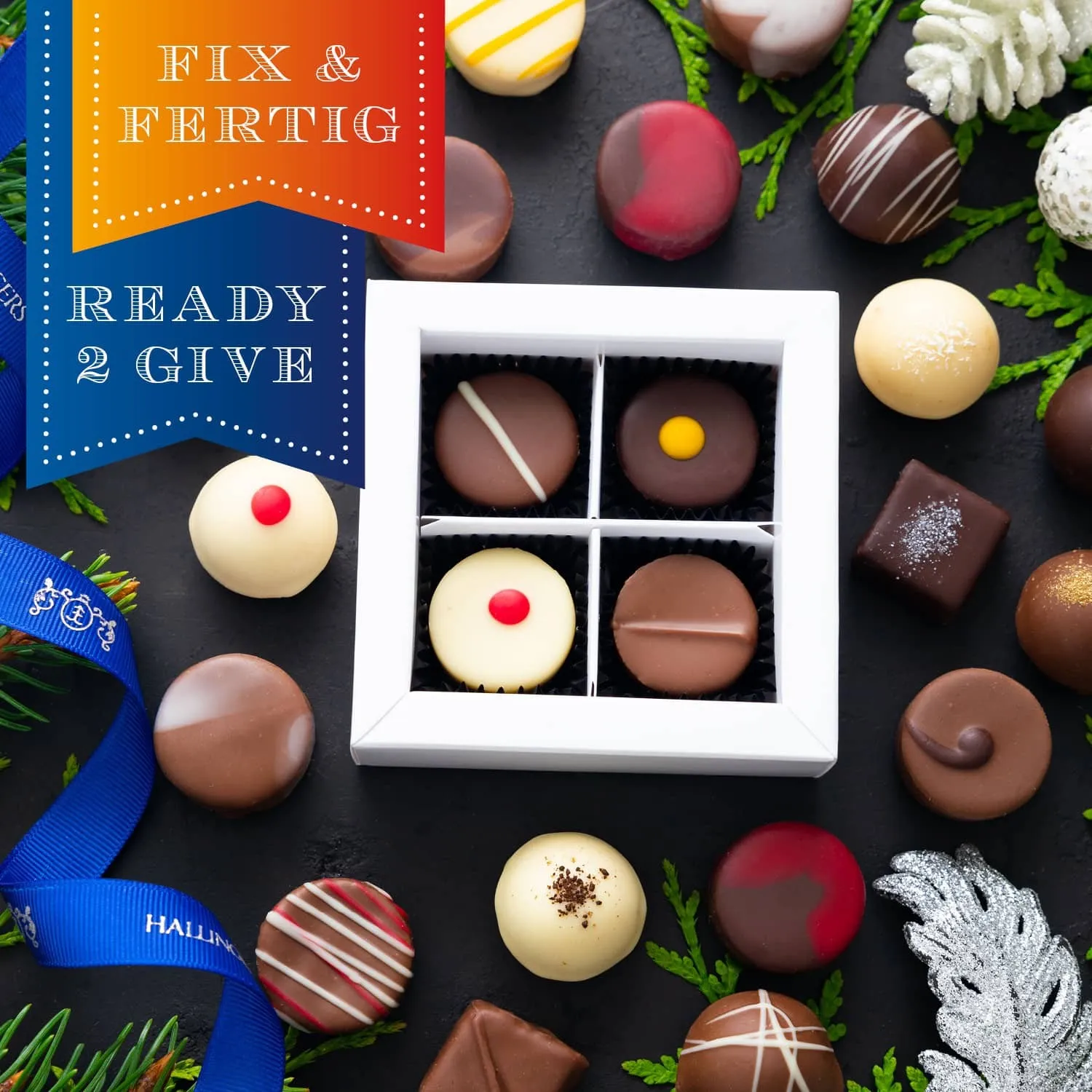 HANDWERK STATT MASSENWARE - Edition \Fröhliche Weihnachten\: Vergiss billig produzierte Standard-Pralinen mit schöner Verpackung - entscheidend ist nicht nur der erste Eindruck, sondern der Geschmack, der noch lange in Erinnerung bleibt
