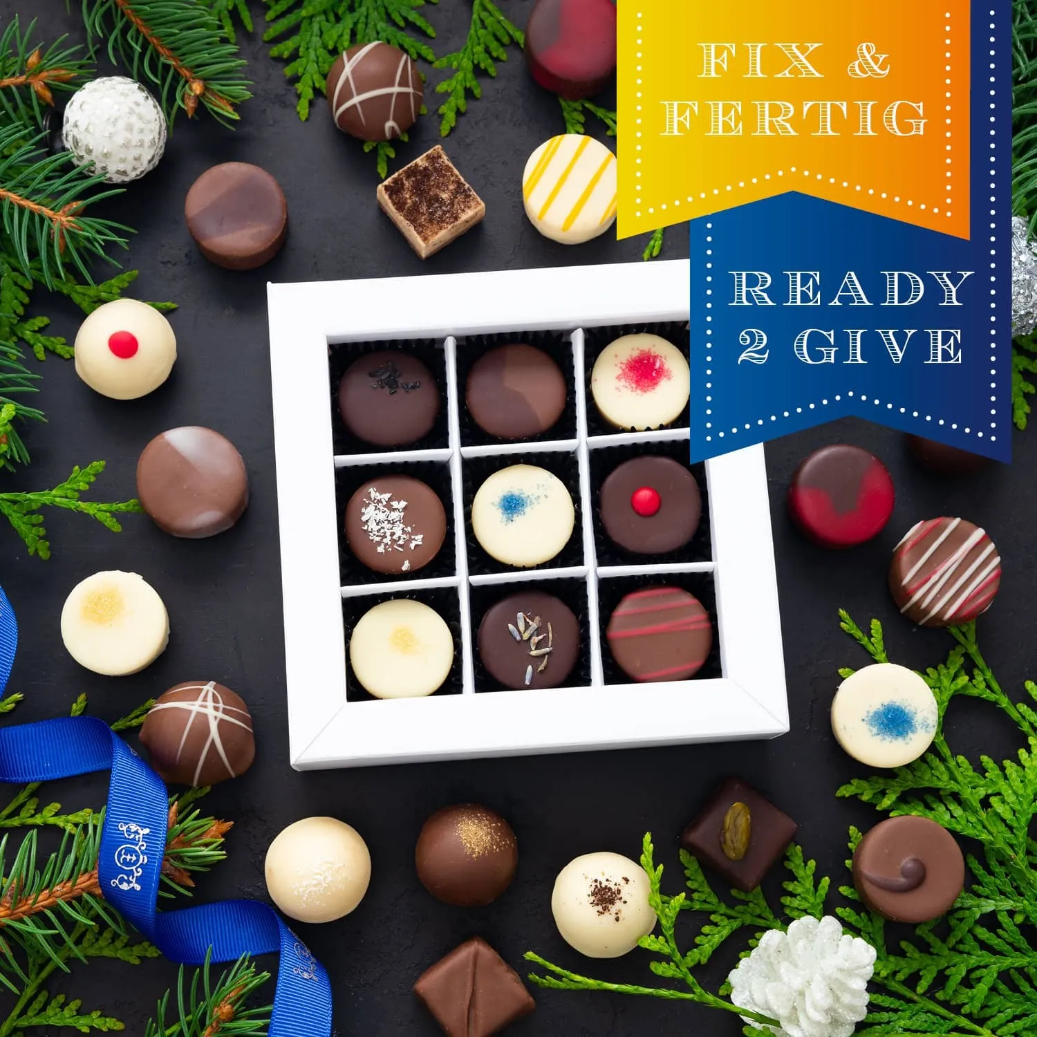 HANDWERK STATT MASSENWARE - Edition \Fröhliche Weihnachten\: Vergiss billig produzierte Standard-Pralinen mit schöner Verpackung - entscheidend ist nicht nur der erste Eindruck, sondern der Geschmack, der noch lange in Erinnerung bleibt