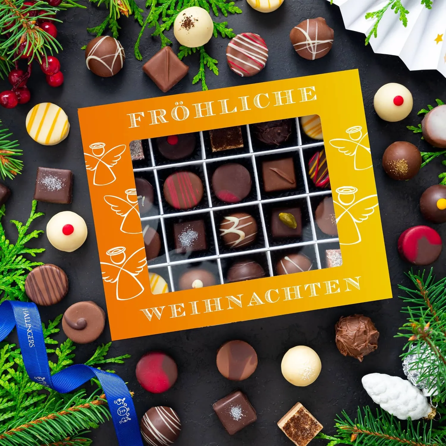 PRALINEN GESCHENKBOX MIT & OHNE ALKOHOL - Edle handgemachte Pralinen aus feinstem Confiserie-Edelkakao, stilvoll verpackt in einer hochwertigen XL-Geschenkbox. Exklusiver Schokoladengenuss für besondere Anlässe & genussvolle Momente