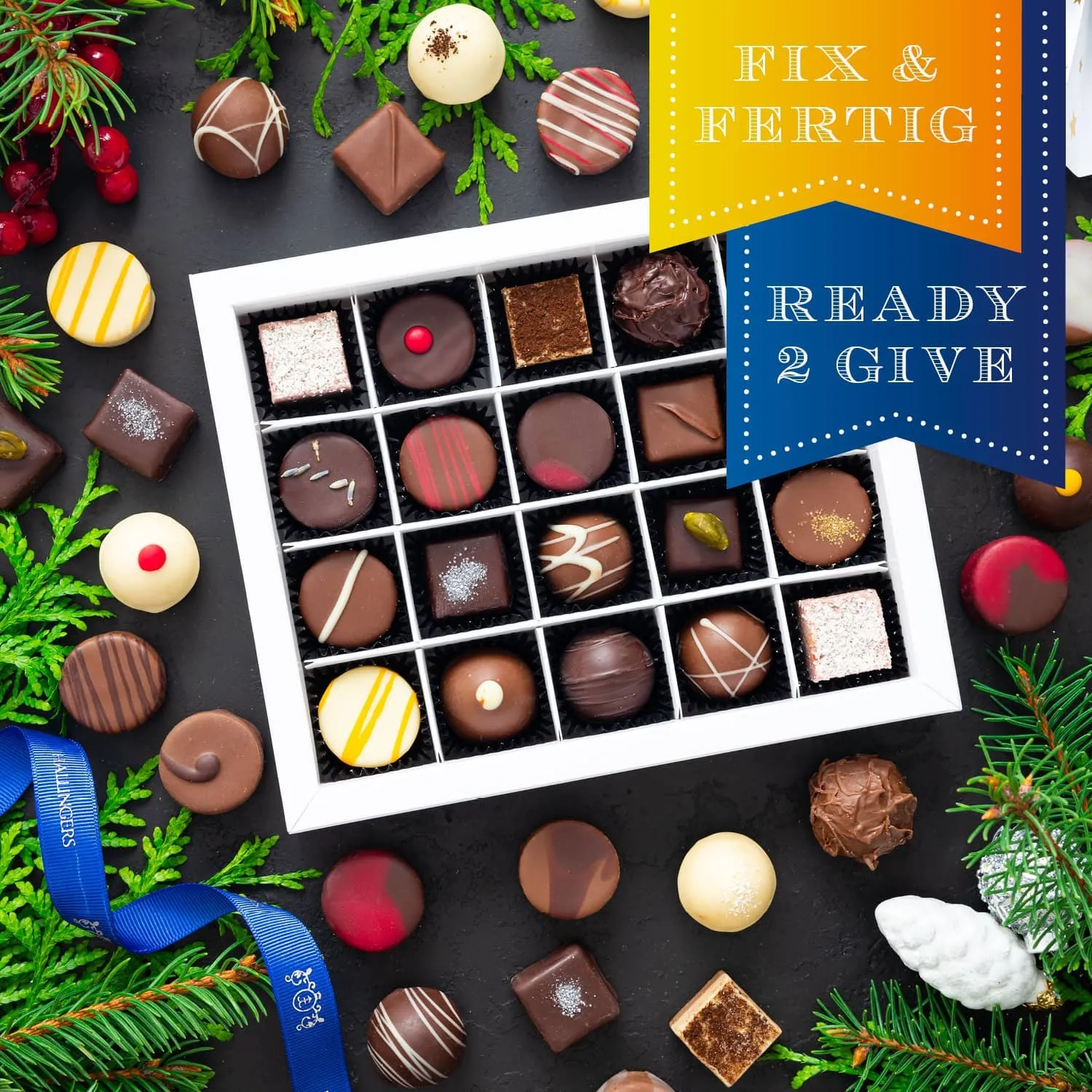 HANDWERK STATT MASSENWARE - Edition \Fröhliche Weihnachten\: Vergiss billig produzierte Standard-Pralinen mit schöner Verpackung - entscheidend ist nicht nur der erste Eindruck, sondern der Geschmack, der noch lange in Erinnerung bleibt