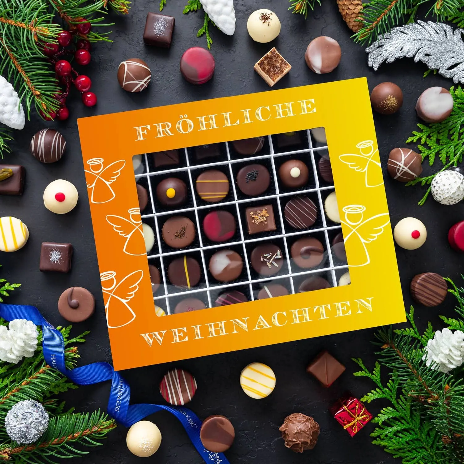 PRALINEN GESCHENKBOX MIT & OHNE ALKOHOL - Edle handgemachte Pralinen aus feinstem Confiserie-Edelkakao, stilvoll verpackt in einer hochwertigen XXL-Geschenkbox. Exklusiver Schokoladengenuss für besondere Anlässe & genussvolle Momente