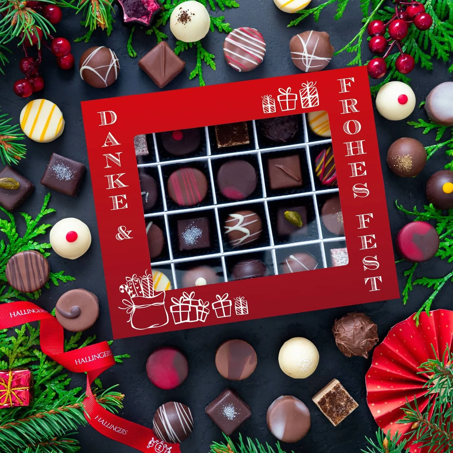 PRALINEN GESCHENKBOX MIT & OHNE ALKOHOL - Edle handgemachte Pralinen aus feinstem Confiserie-Edelkakao, stilvoll verpackt in einer hochwertigen XL-Geschenkbox. Exklusiver Schokoladengenuss für besondere Anlässe & genussvolle Momente