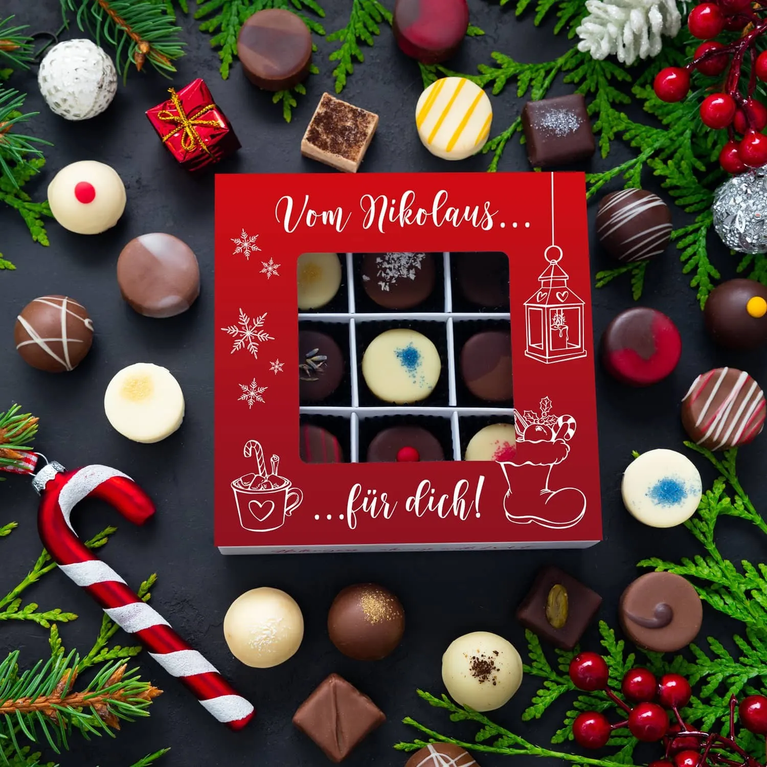 PRALINEN GESCHENKBOX MIT & OHNE ALKOHOL - Edle handgemachte Pralinen aus feinstem Confiserie-Edelkakao, stilvoll verpackt in einer hochwertigen L-Geschenkbox. Exklusiver Schokoladengenuss für besondere Anlässe & genussvolle Momente