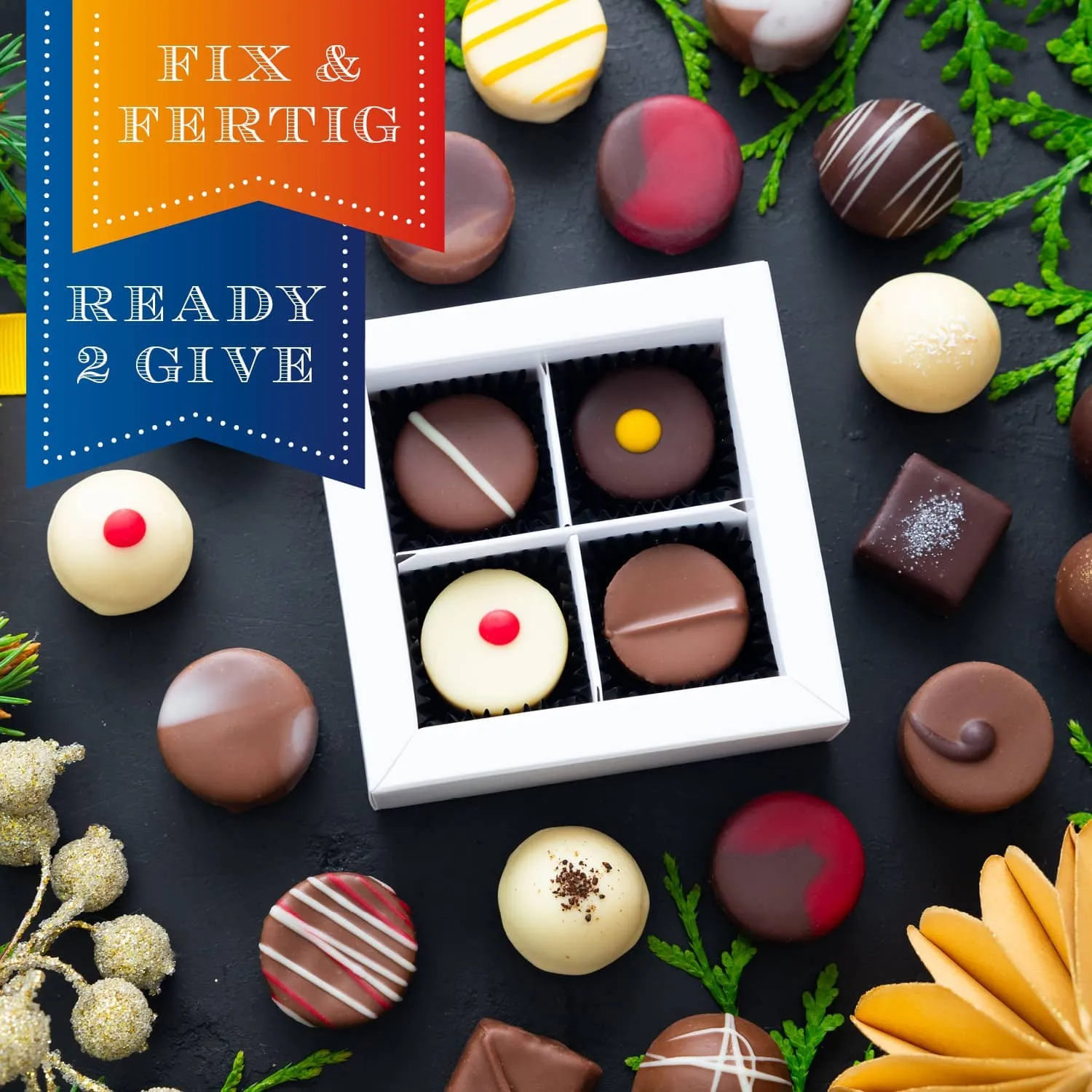 HANDWERK STATT MASSENWARE - Edition \Fröhliche Weihnachten\: Vergiss billig produzierte Standard-Pralinen mit schöner Verpackung - entscheidend ist nicht nur der erste Eindruck, sondern der Geschmack, der noch lange in Erinnerung bleibt