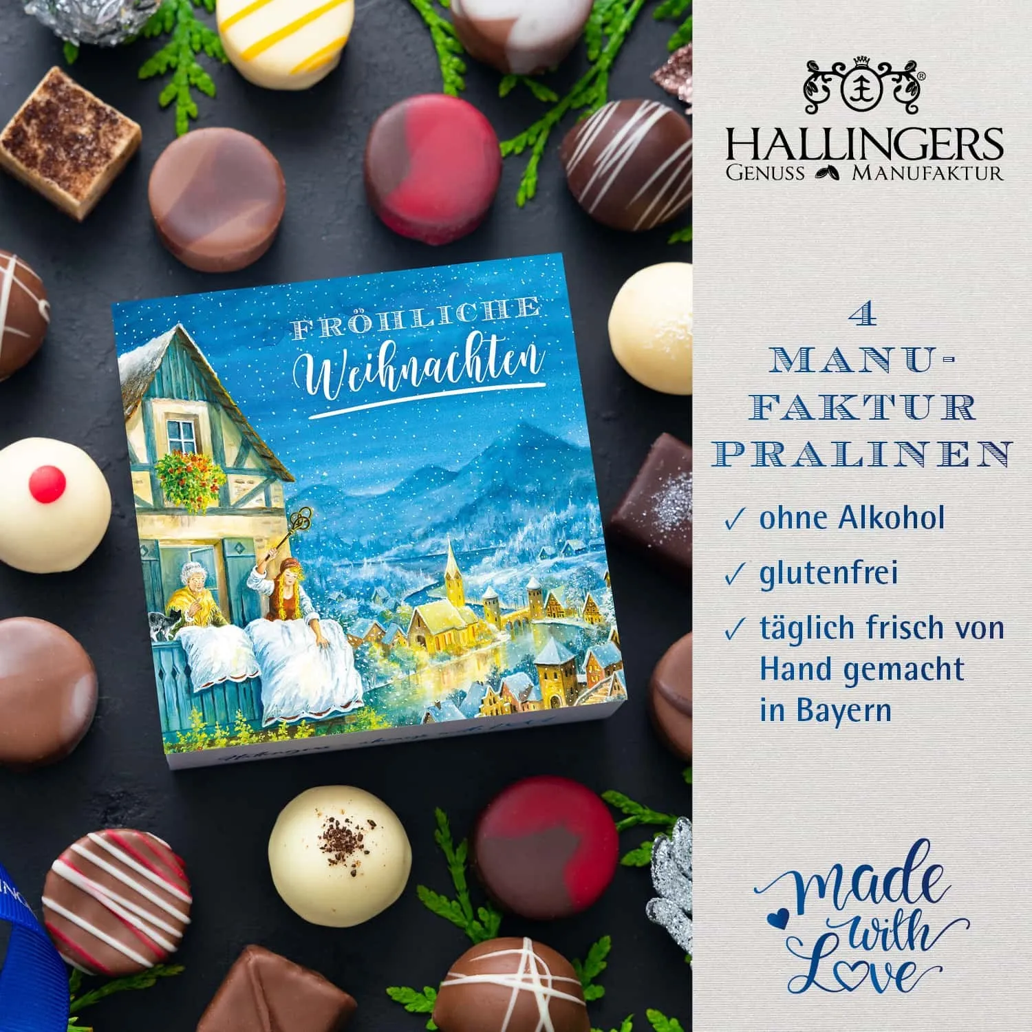 PRALINEN GESCHENKBOX OHNE ALKOHOL - Edle handgemachte Pralinen aus feinstem Confiserie-Edelkakao, stilvoll verpackt in einer hochwertigen Geschenkbox. Exklusiver Schokoladengenuss für besondere Anlässe & genussvolle Momente