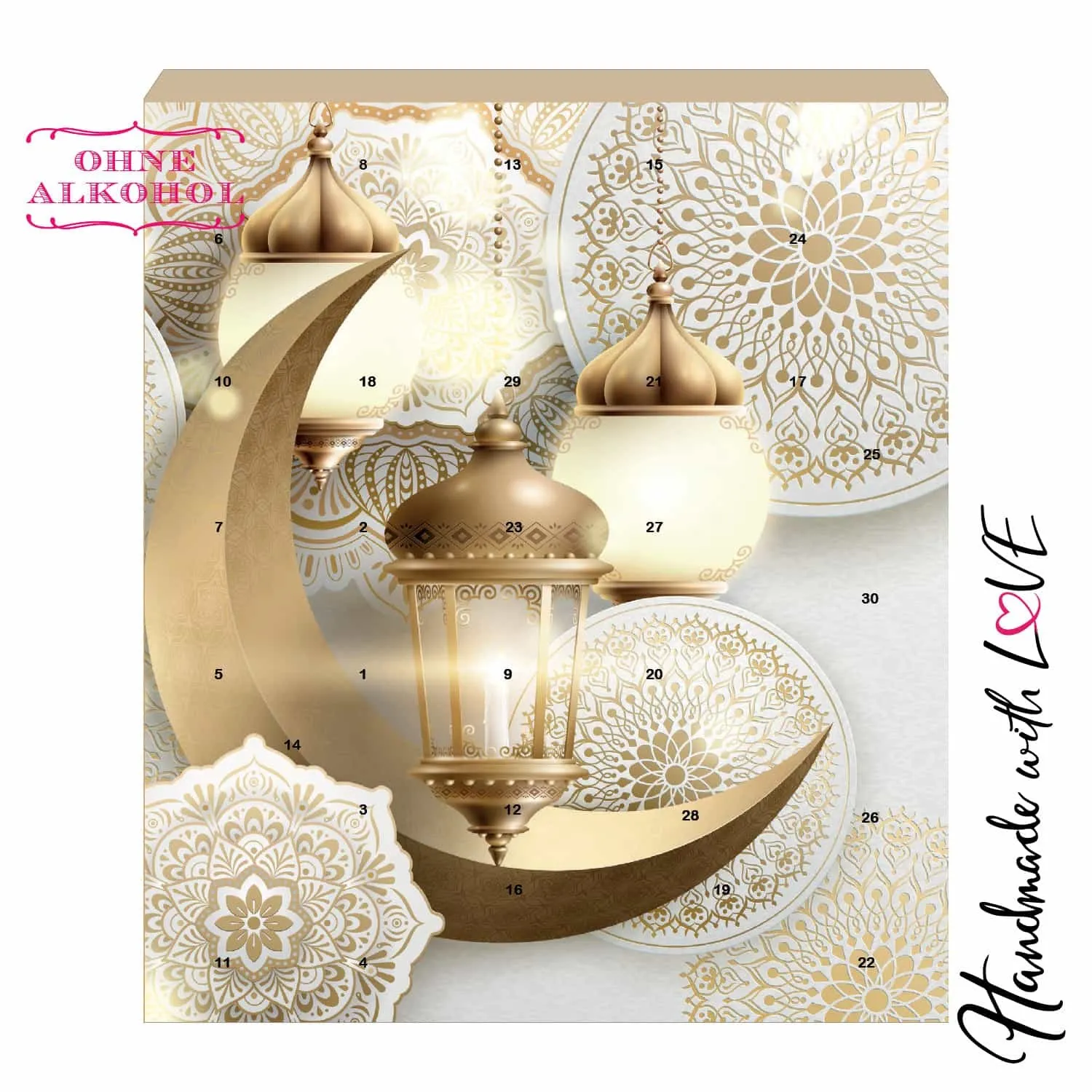 Ramadankalender Ramadan - Mubarak - Pralinen Halal, ohne Alkohol handmade