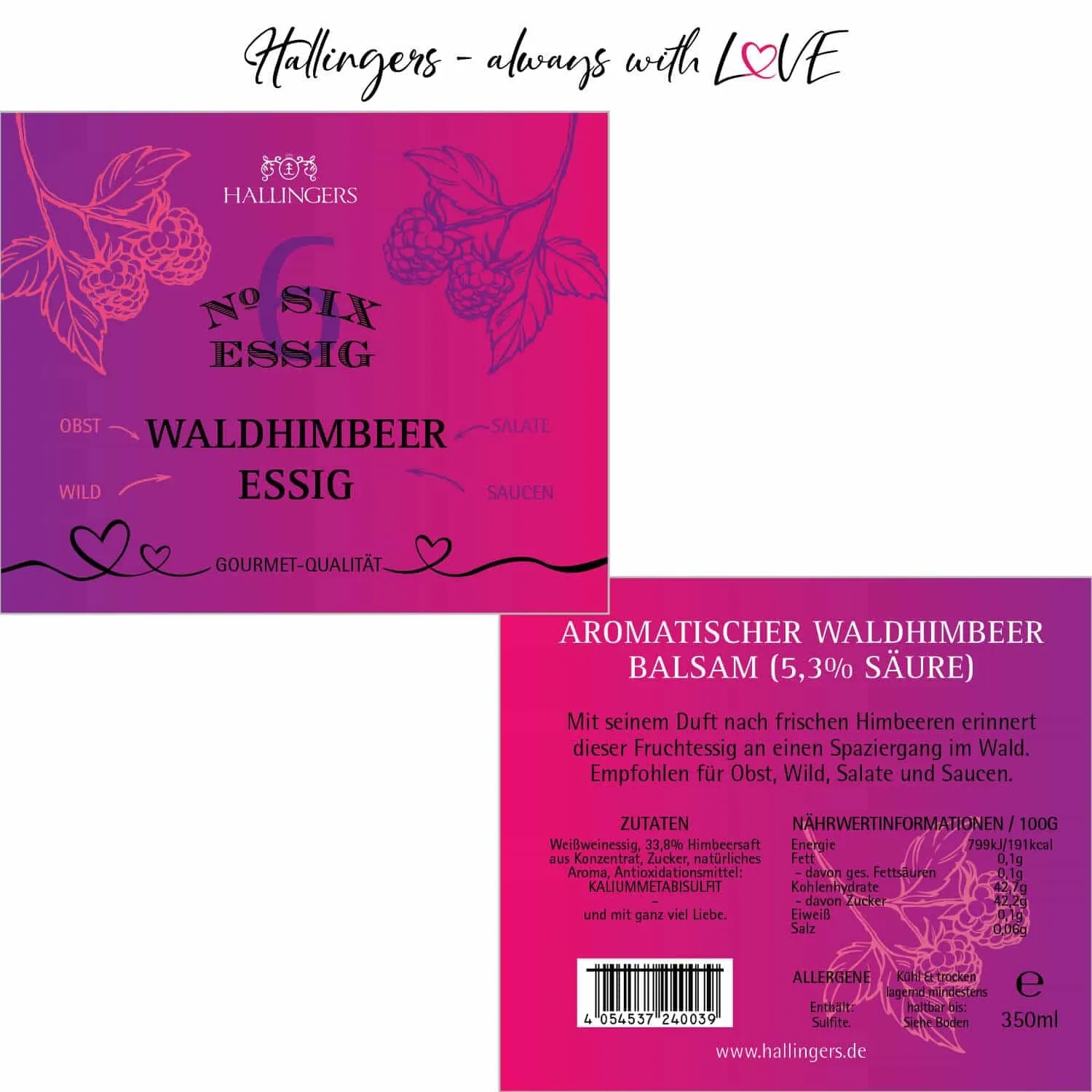 No. 6 (5,3% SäureWald-Himbeer-Balsam) - Gourmet-Essig, in Geschenk-Flasche