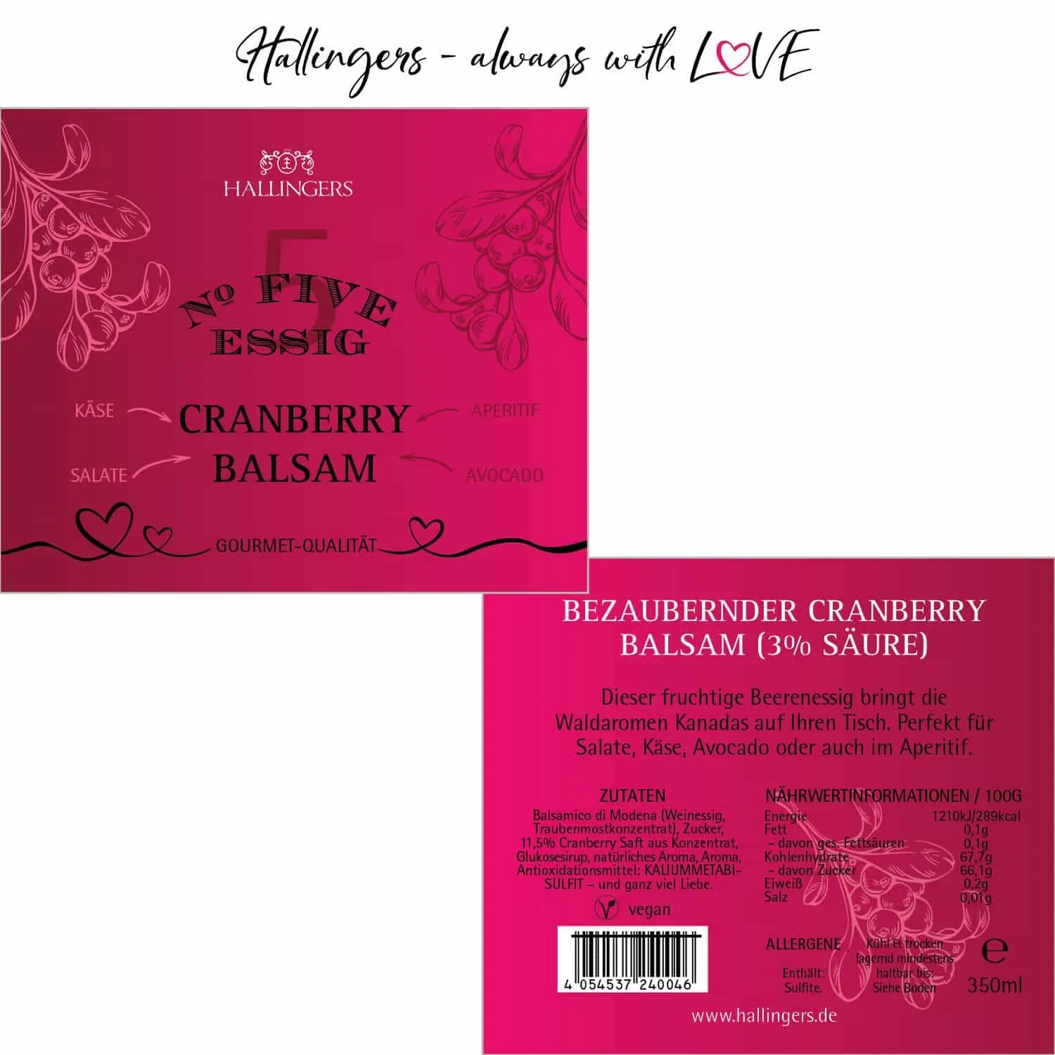 No. 5 (3% SäureCranberry-Balsam) - Gourmet-Essig, in Geschenk-Flasche
