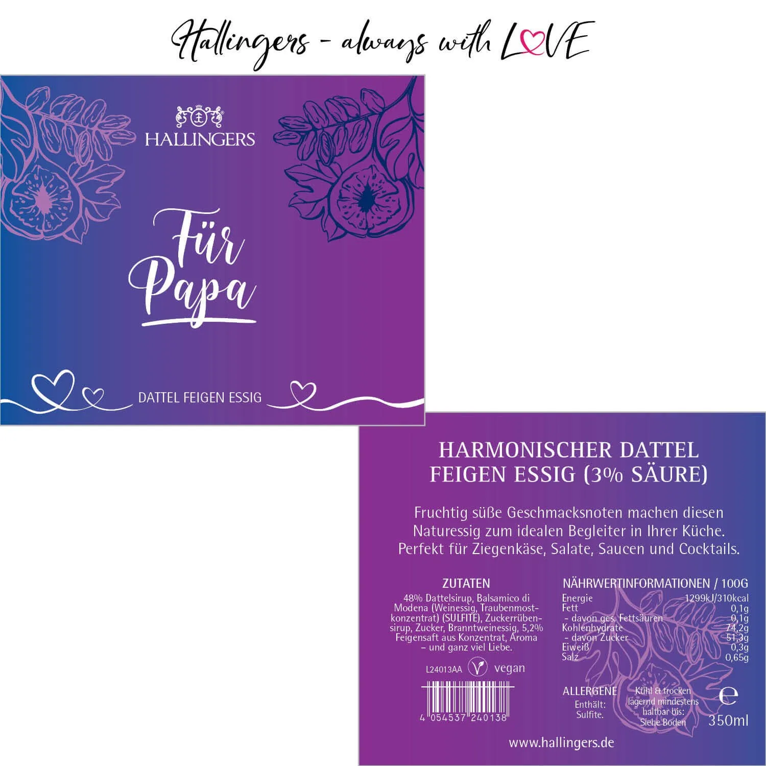 Für Papa (3% SäureDattel-Feigen-Essig) - Gourmet-Essig, in Geschenk-Flasche