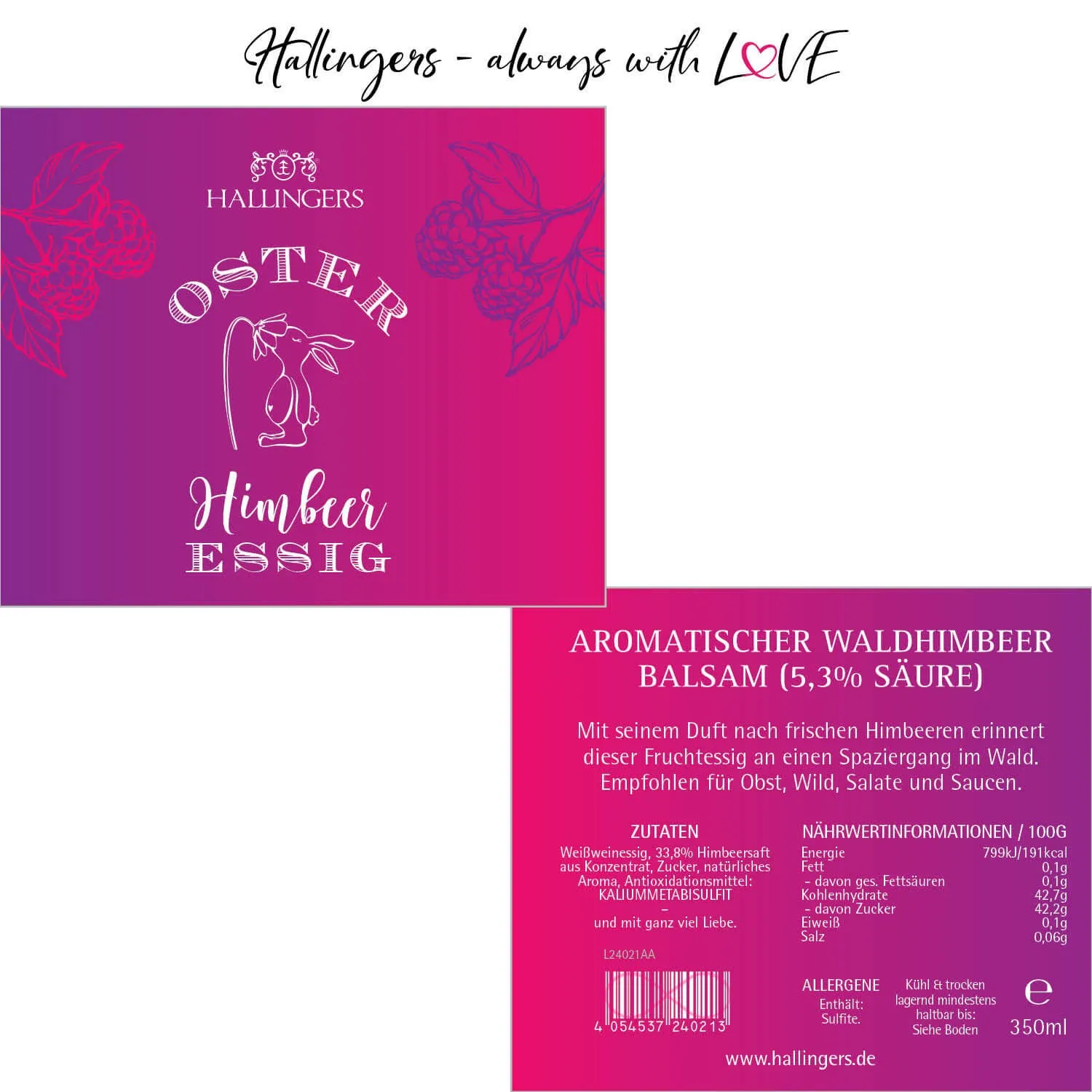 Oster-Essig (5,3% SäureWald-Himbeer-Balsam) - Gourmet-Essig, in Geschenk-Flasche