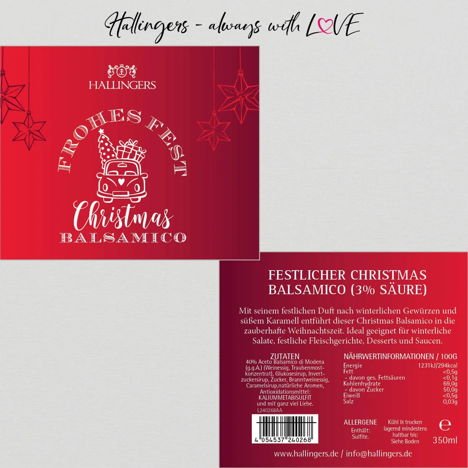 Frohes Fest (3% SäureWinter Balsamico) - Gourmet-Essig, in Geschenk-Flasche