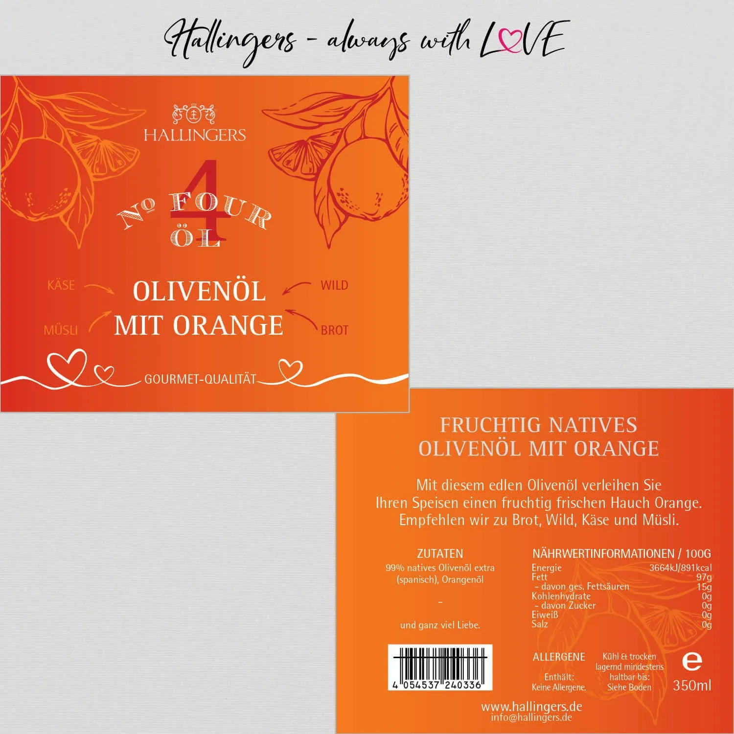 No. 4 (Natives Olivenöl Orange) - Premium-Öl, in Geschenk-Flasche