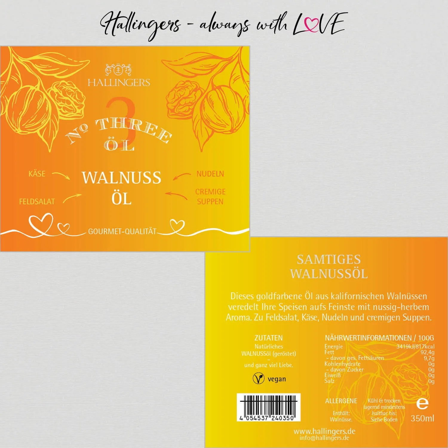 No. 3 (Samtiges Walnussöl) - Premium-Öl, in Geschenk-Flasche