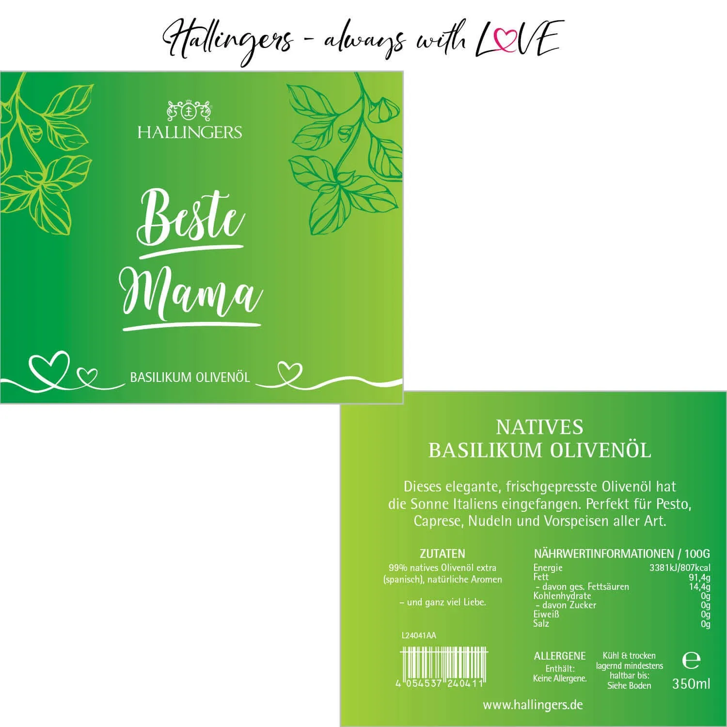 Beste Mama (Natives Olivenöl Basilikum) - Premium-Öl, in Geschenk-Flasche