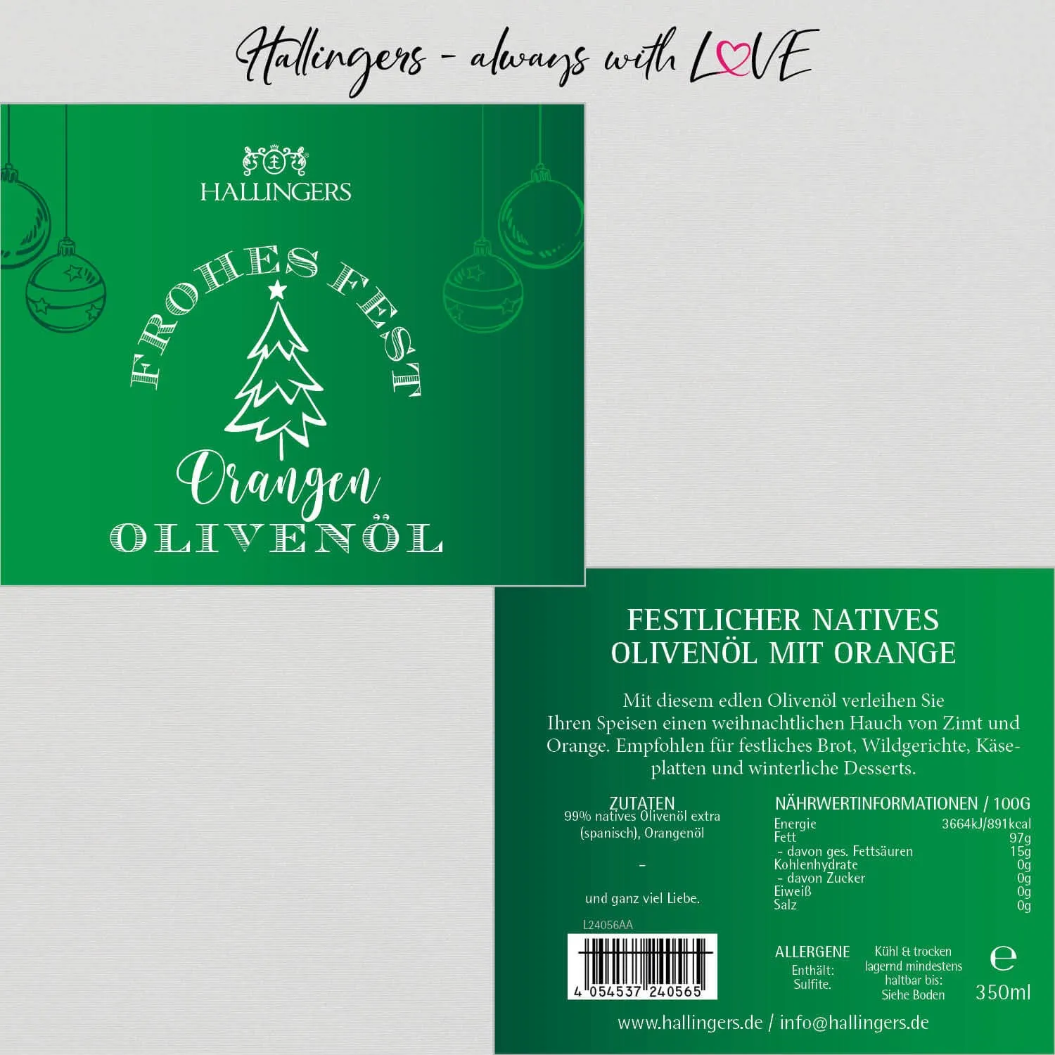 Frohes Fest (Natives Olivenöl Orange) - Premium-Öl, in Geschenk-Flasche