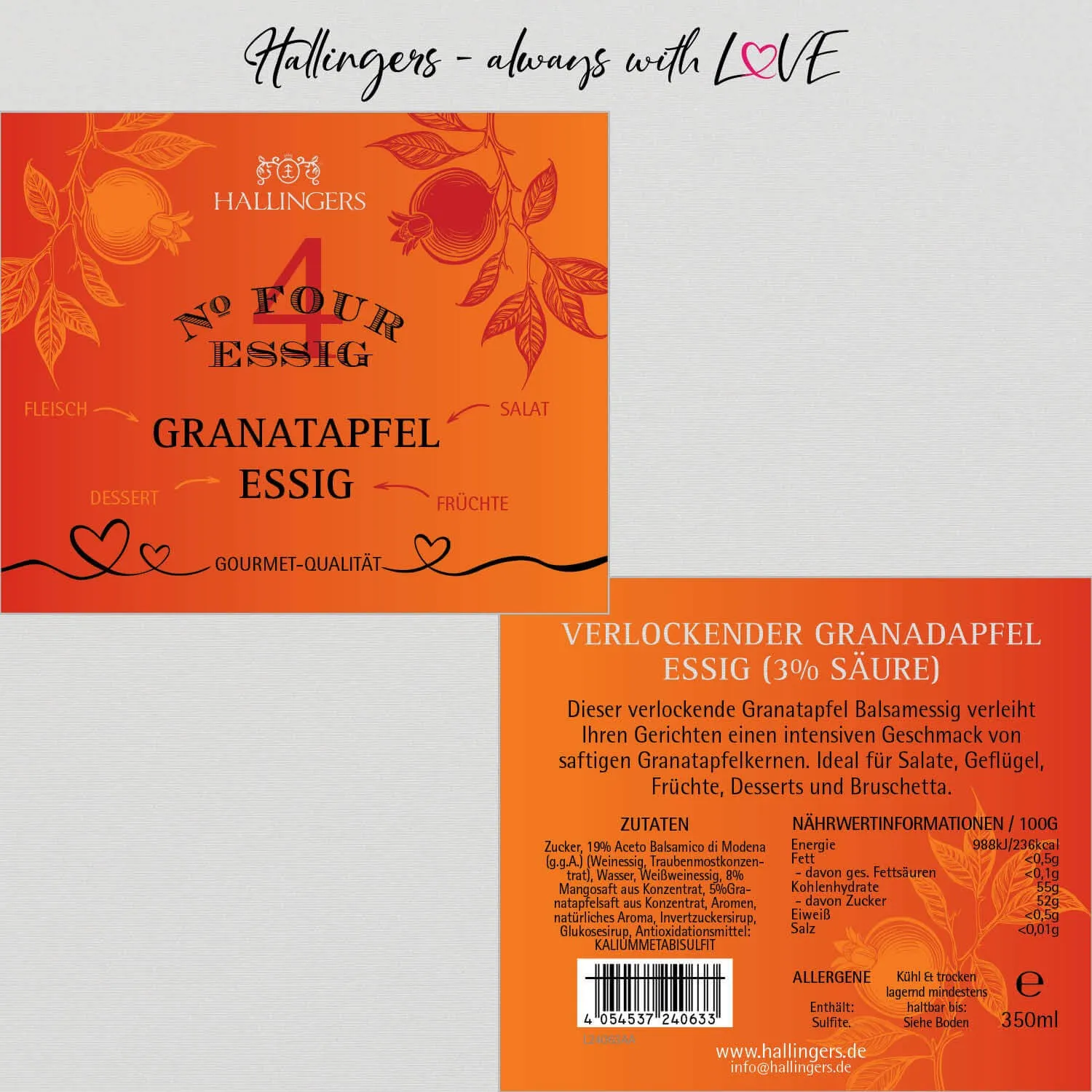 Grantapfel-Essig (3% Säure) - Gourmet-Essig, in Geschenk-Flasche