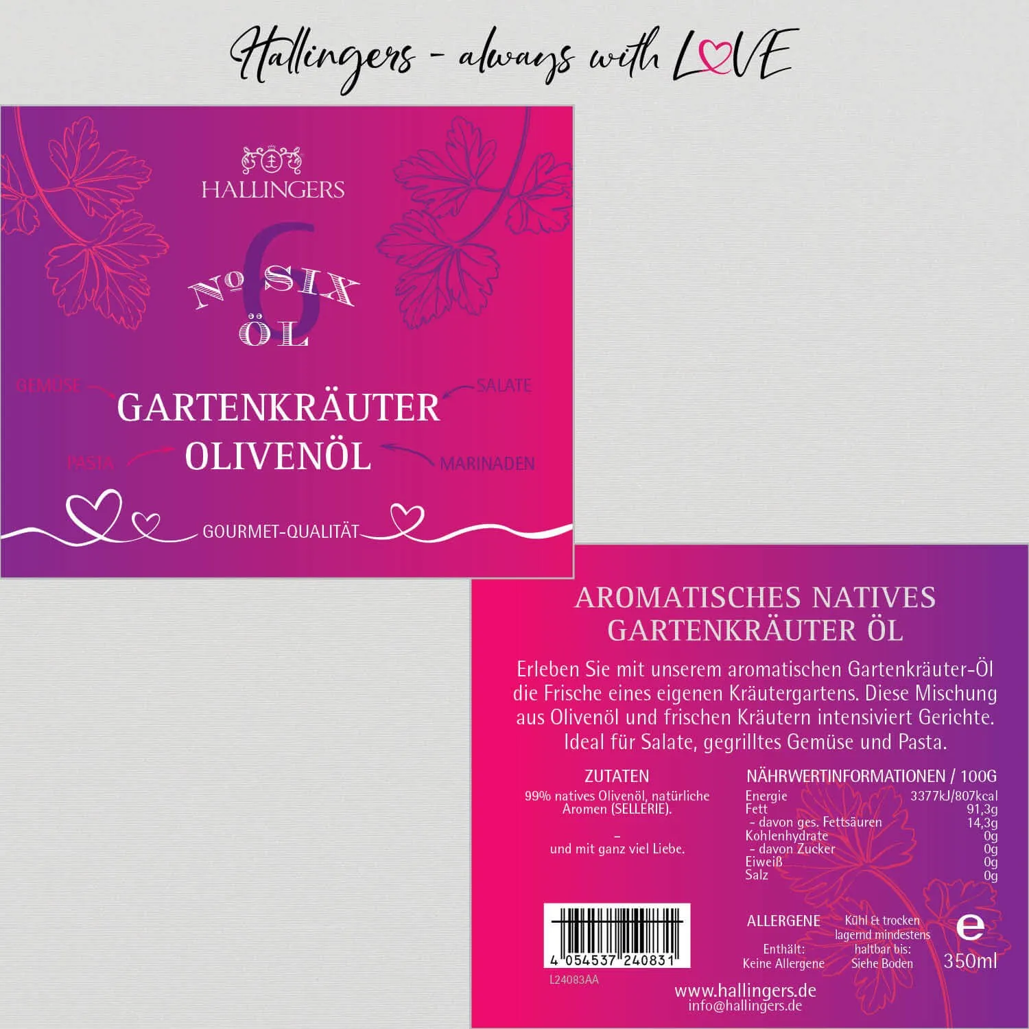 Gartenkräuter Olivenöl - Premium-Öl, in Geschenk-Flasche