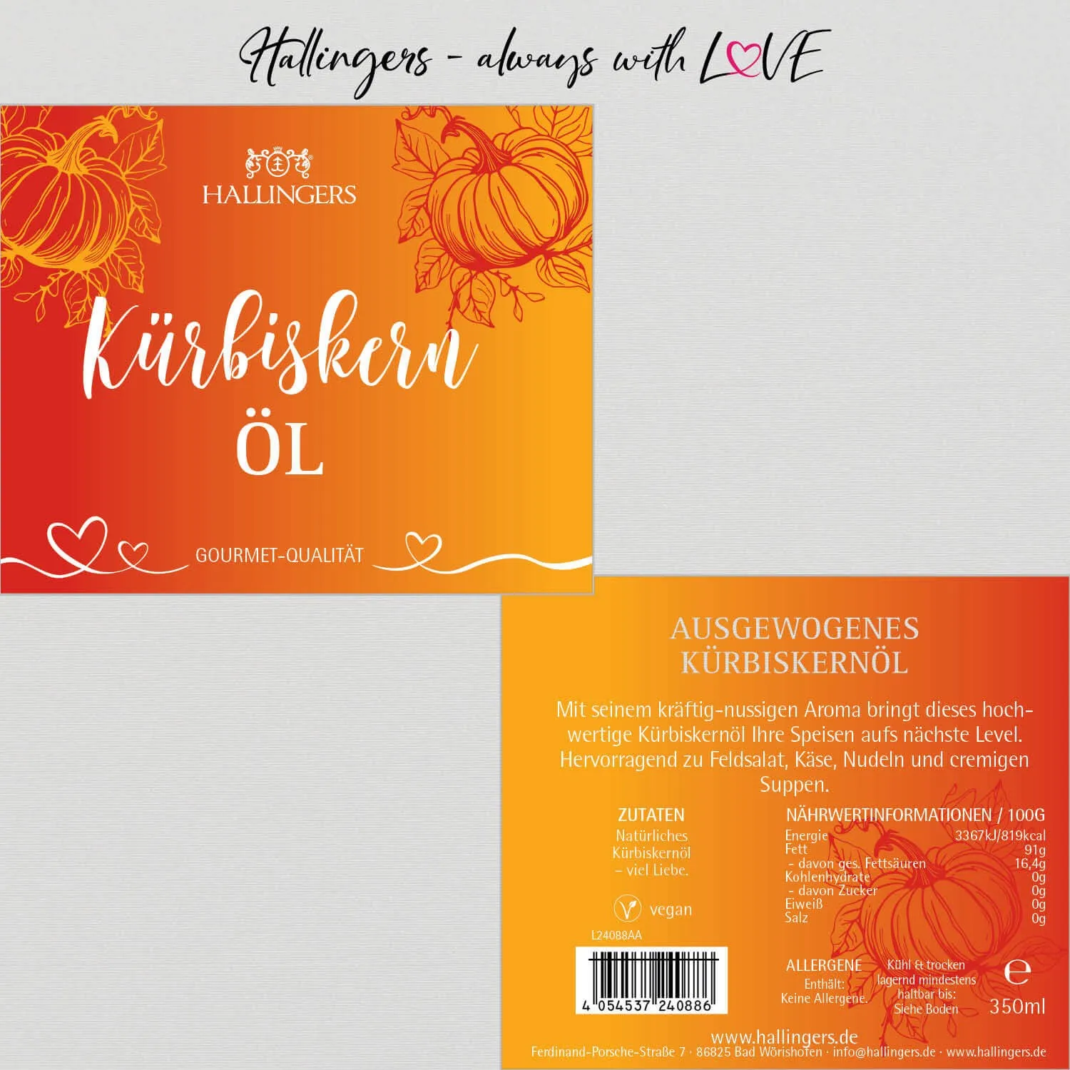 Kürbiskern-Öl - Premium-Öl, in Geschenk-Flasche