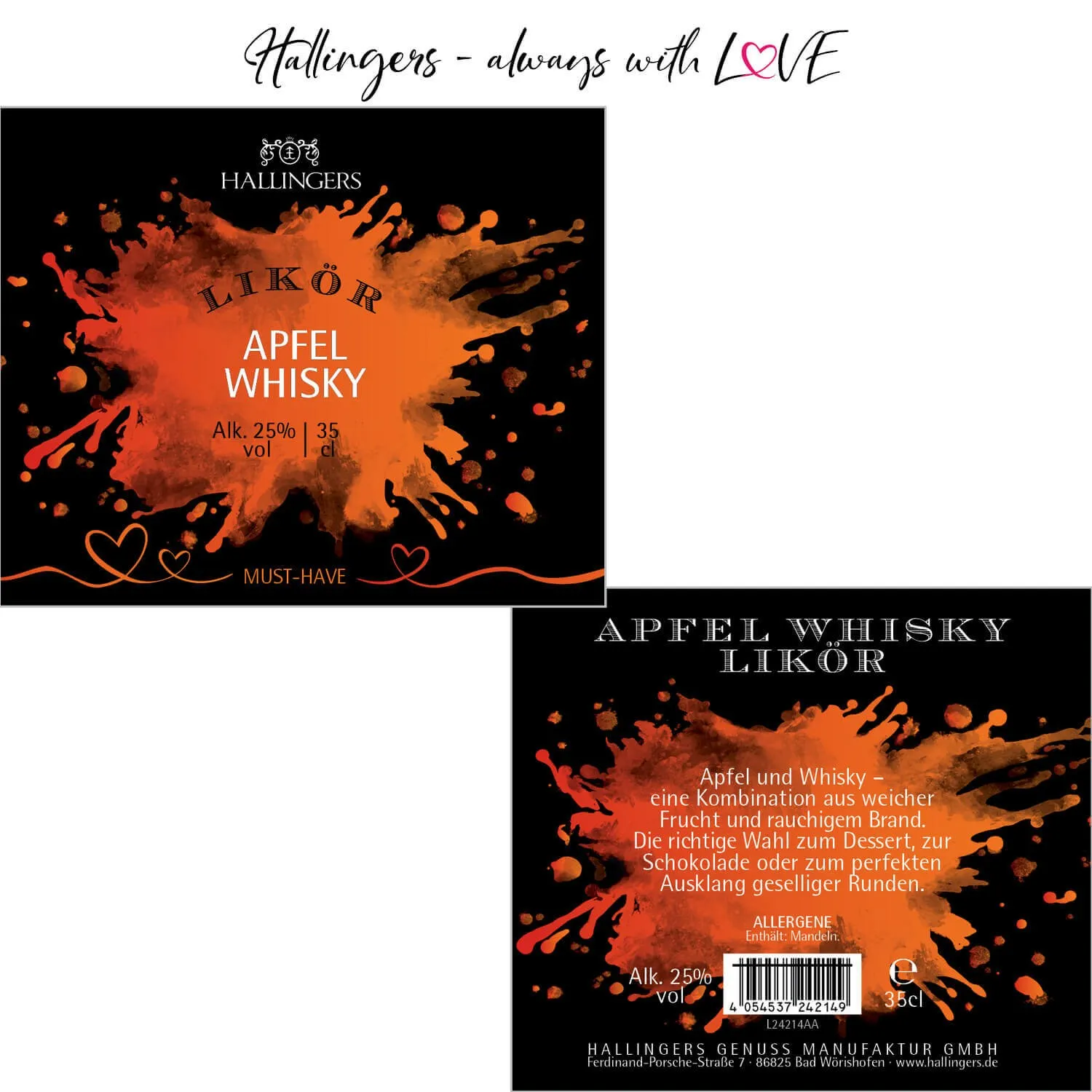 Apfel-Whisky (25% vol.) - Premium-Likör, in Geschenk-Flasche