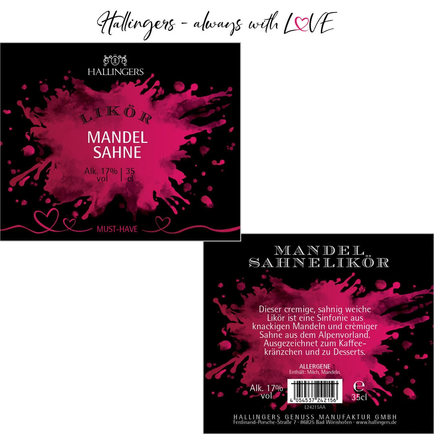 Mandelsahne (17% vol.) - Edel-Sahnelikör, in Geschenk-Flasche