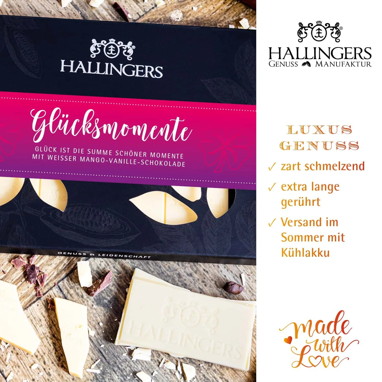 HANDWERK STATT MASSENWARE - Edition \Glücksmomente\: Vergiss weiße Schokolade, die nur süß schmeckt - außergewöhnlicher Genuss beginnt dort, wo Qualität, Cremigkeit und ausgewogene Rezepturen den Unterschied machen