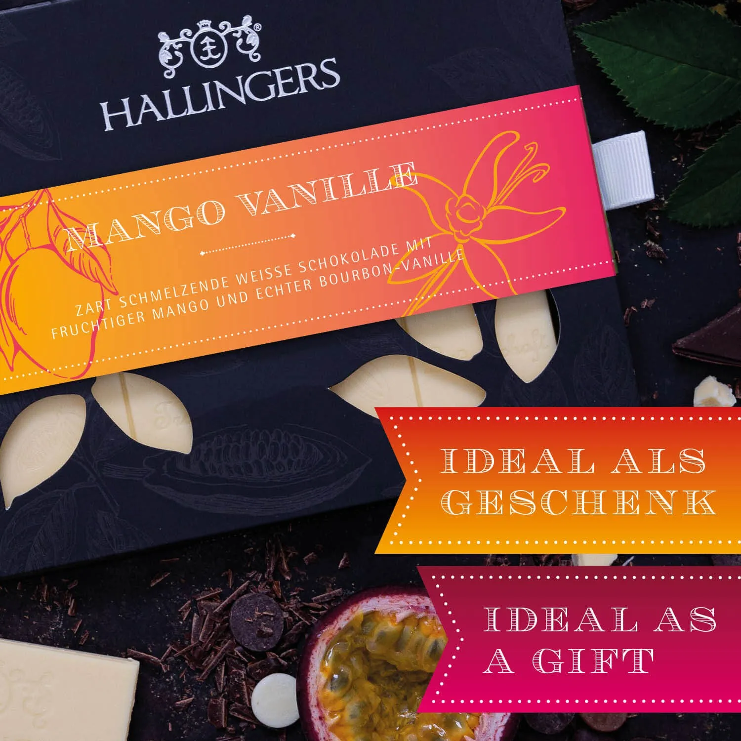 HANDWERK STATT MASSENWARE - Edition \Mango-Vanille\: Vergiss weiße Schokolade, die nur süß schmeckt - außergewöhnlicher Genuss beginnt dort, wo Qualität, Cremigkeit und ausgewogene Rezepturen den Unterschied machen