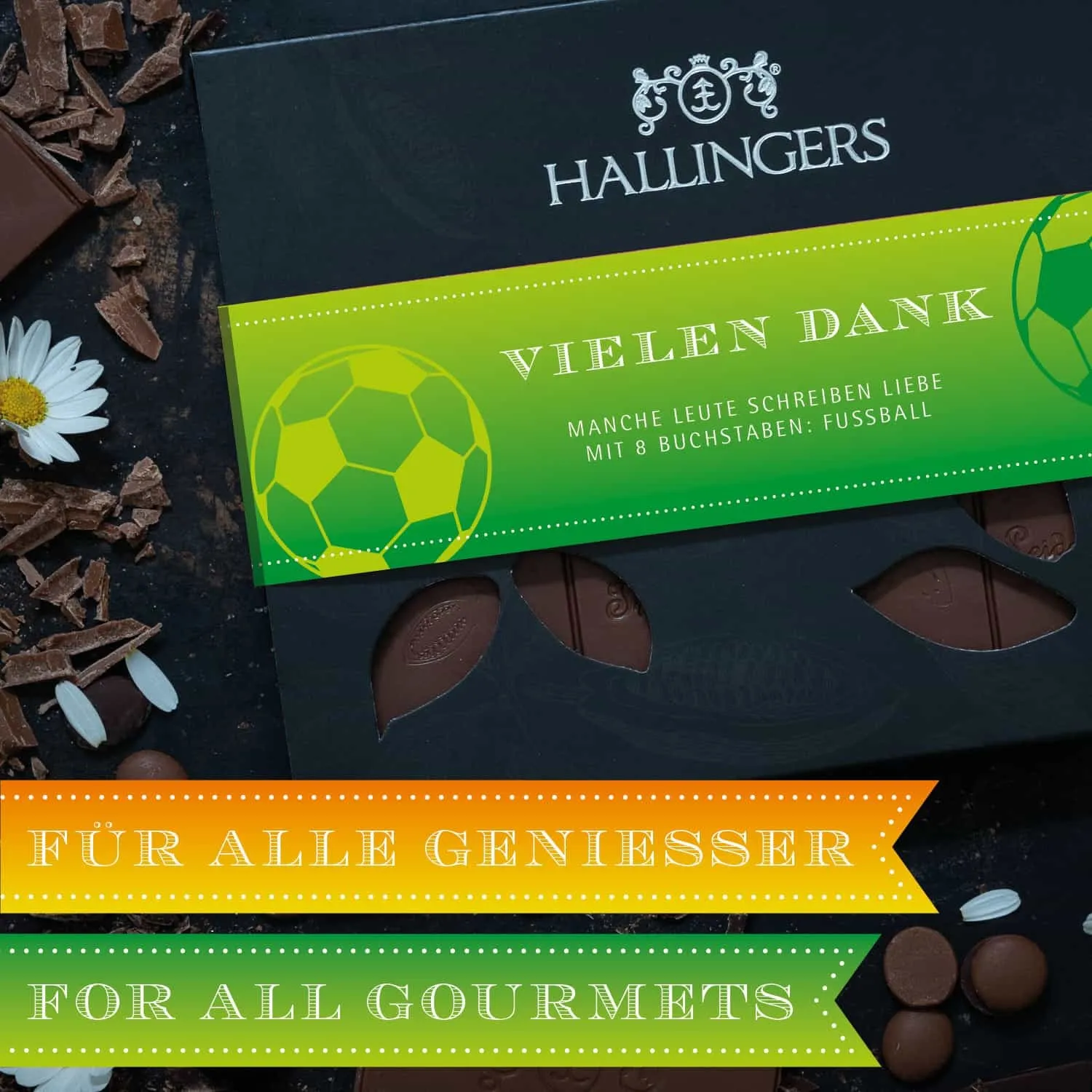 HANDWERK STATT MASSENWARE - Edition \Vielen Dank Fußball\: Während andere auf niedrige Kosten & hohe Stückzahlen setzen, überzeugt echte Premium-Schokolade durch Geschmackstiefe, Qualität & ein Genusserlebnis mit bleibendem Eindruck