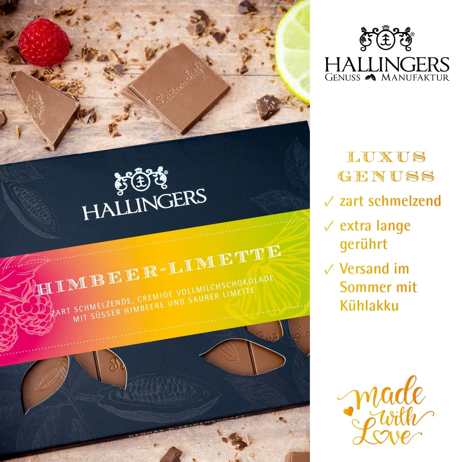 HANDWERK STATT MASSENWARE - Edition \Himbeer-Limette\: Während andere auf niedrige Kosten & hohe Stückzahlen setzen, überzeugt echte Premium-Schokolade durch Geschmackstiefe, Qualität & ein Genusserlebnis mit bleibendem Eindruck