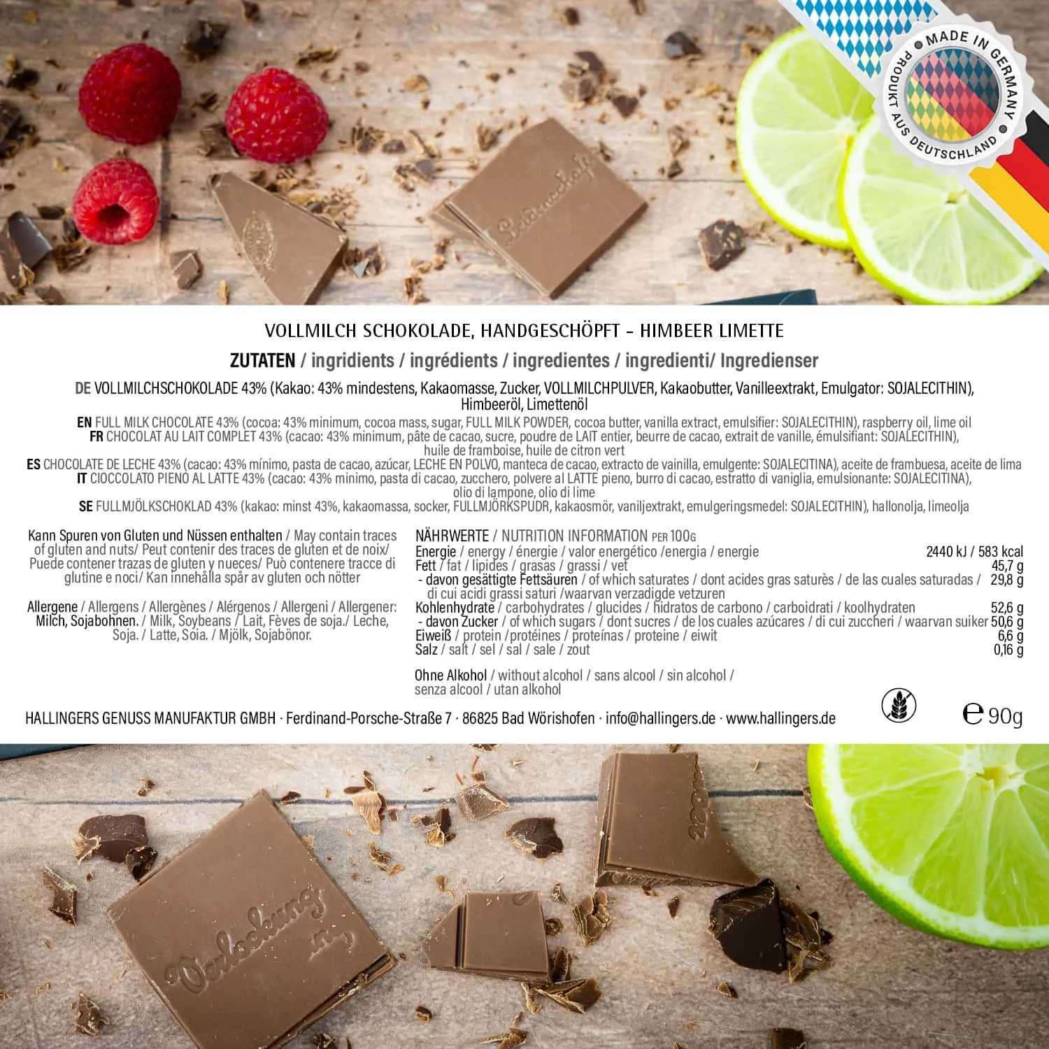 10x Vollmilch-Tafel Zur Kommunion (Himbeer-Limette) - Schokolade, handmade ohne Alkohol