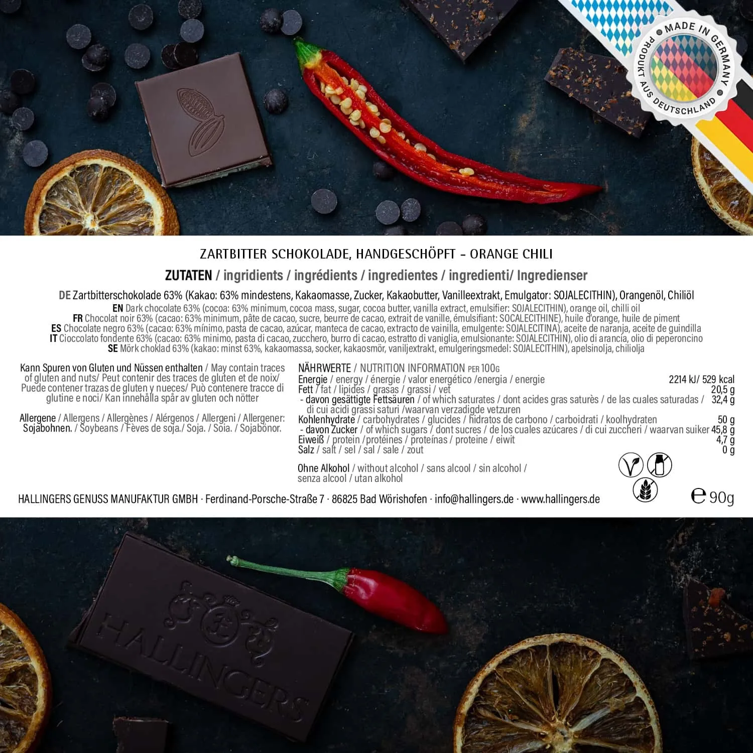 10x Zartbitter-Tafel Du bist wunderbar (Orange-Chili) - Vegane Schokolade, handmade ohne Alkohol